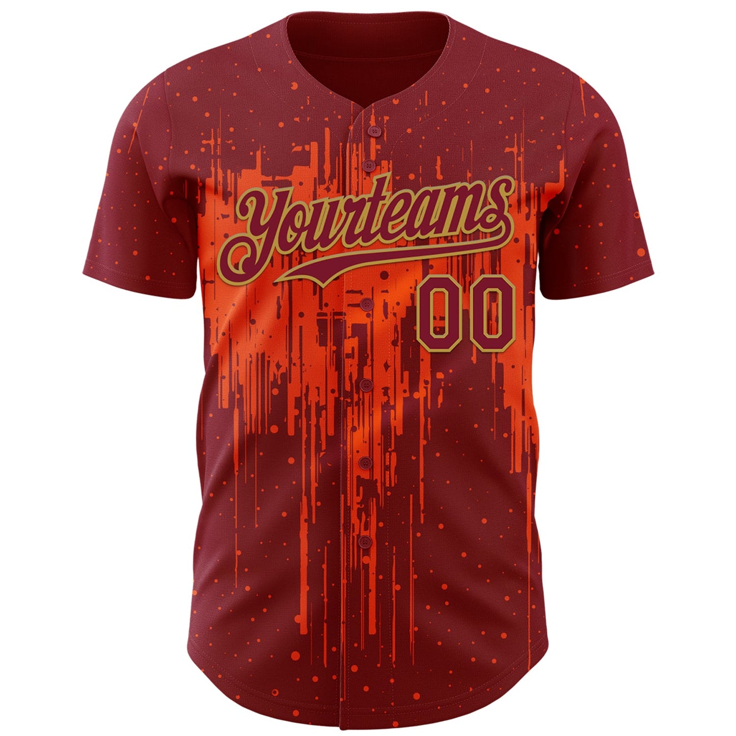 Custom Crimson Old Gold Orange Dripping Splatter Paint Authentic Baseball Jersey view 2