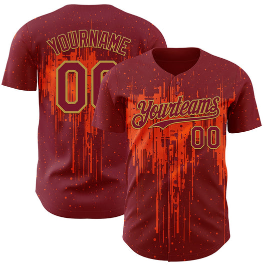 Custom Crimson Old Gold Orange Dripping Splatter Paint Authentic Baseball Jersey - Main View