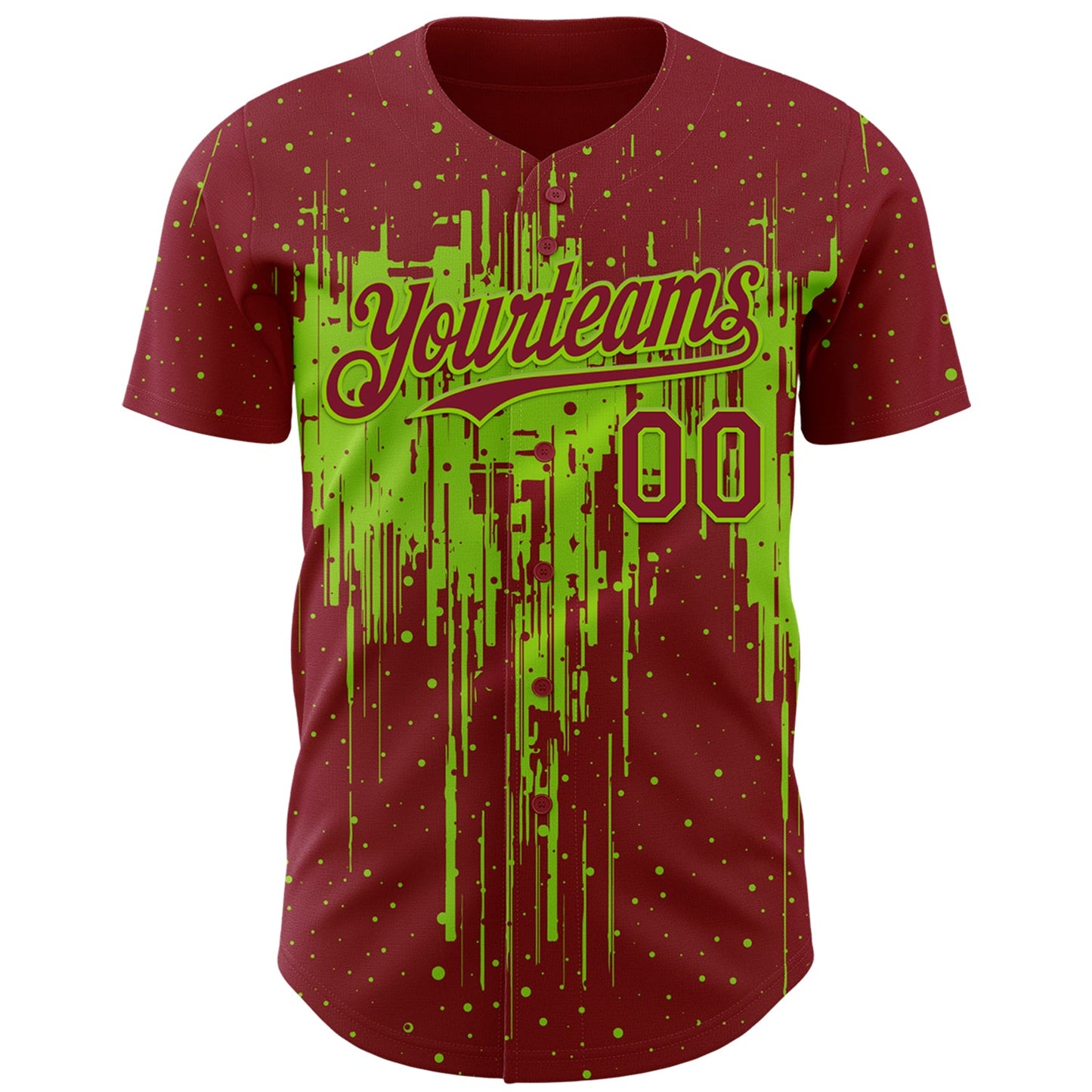 Custom Crimson Neon Green Dripping Splatter Paint Authentic Baseball Jersey view 2