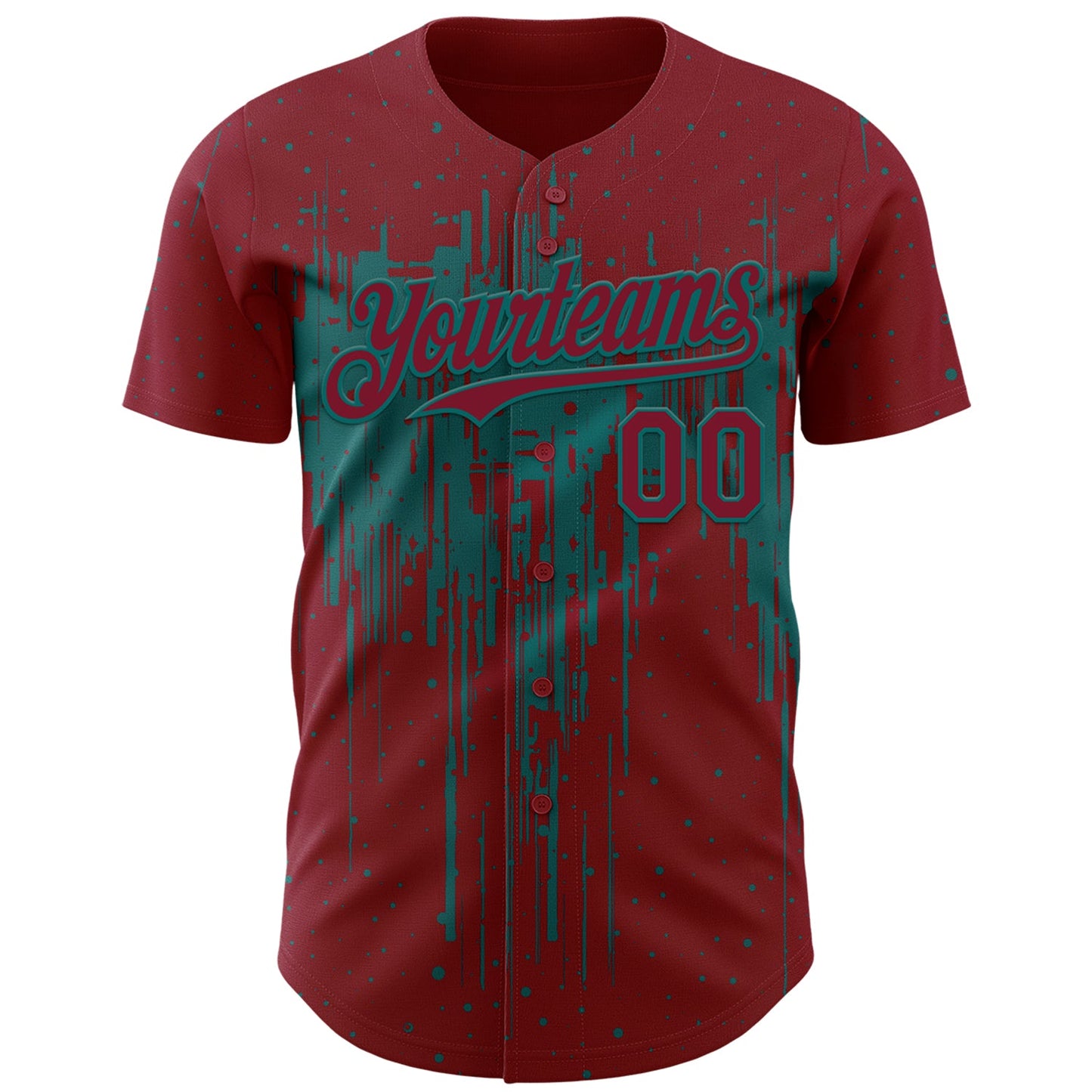 Custom Crimson Teal Dripping Splatter Paint Authentic Baseball Jersey view 2
