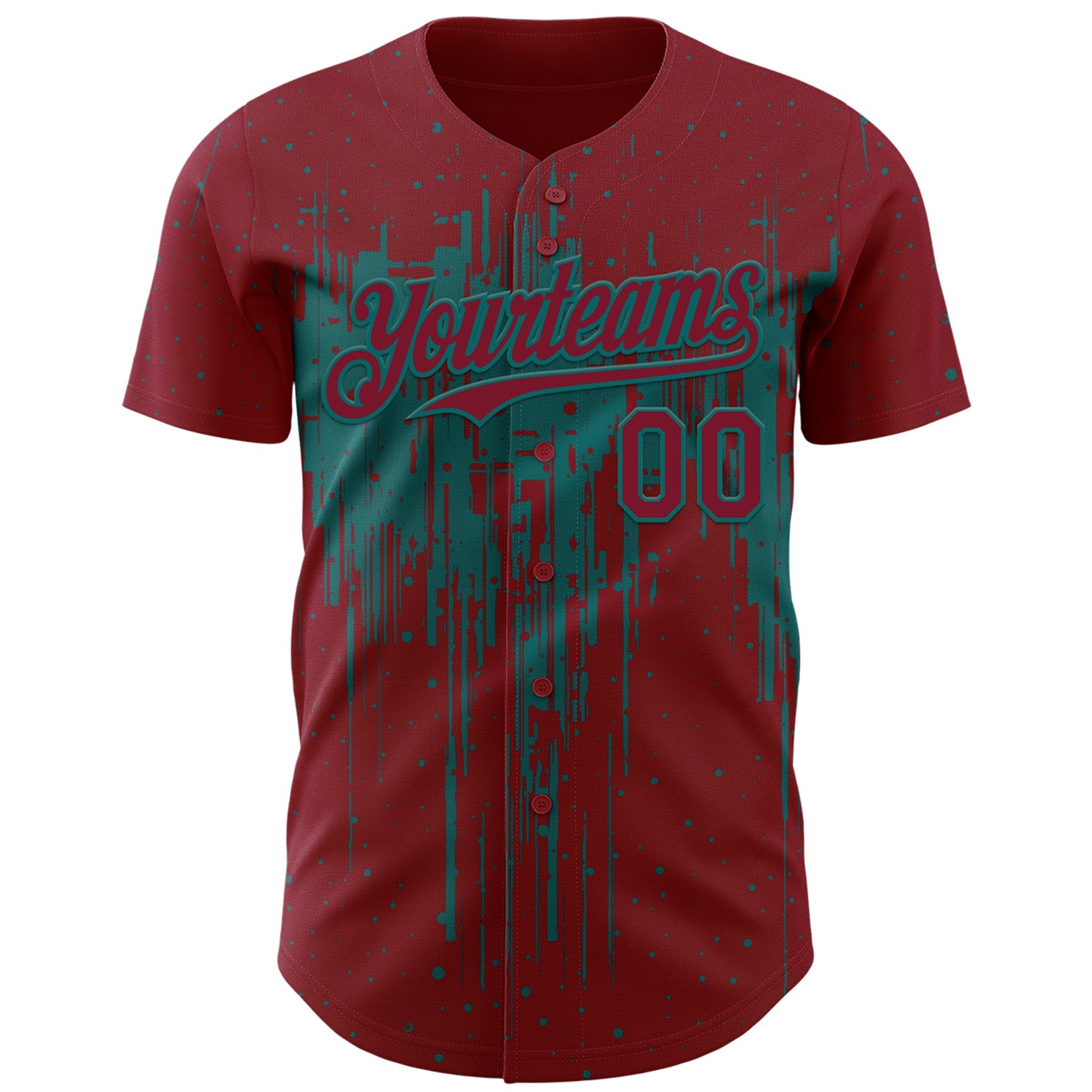 Custom Crimson Teal Dripping Splatter Paint Authentic Baseball Jersey view 2
