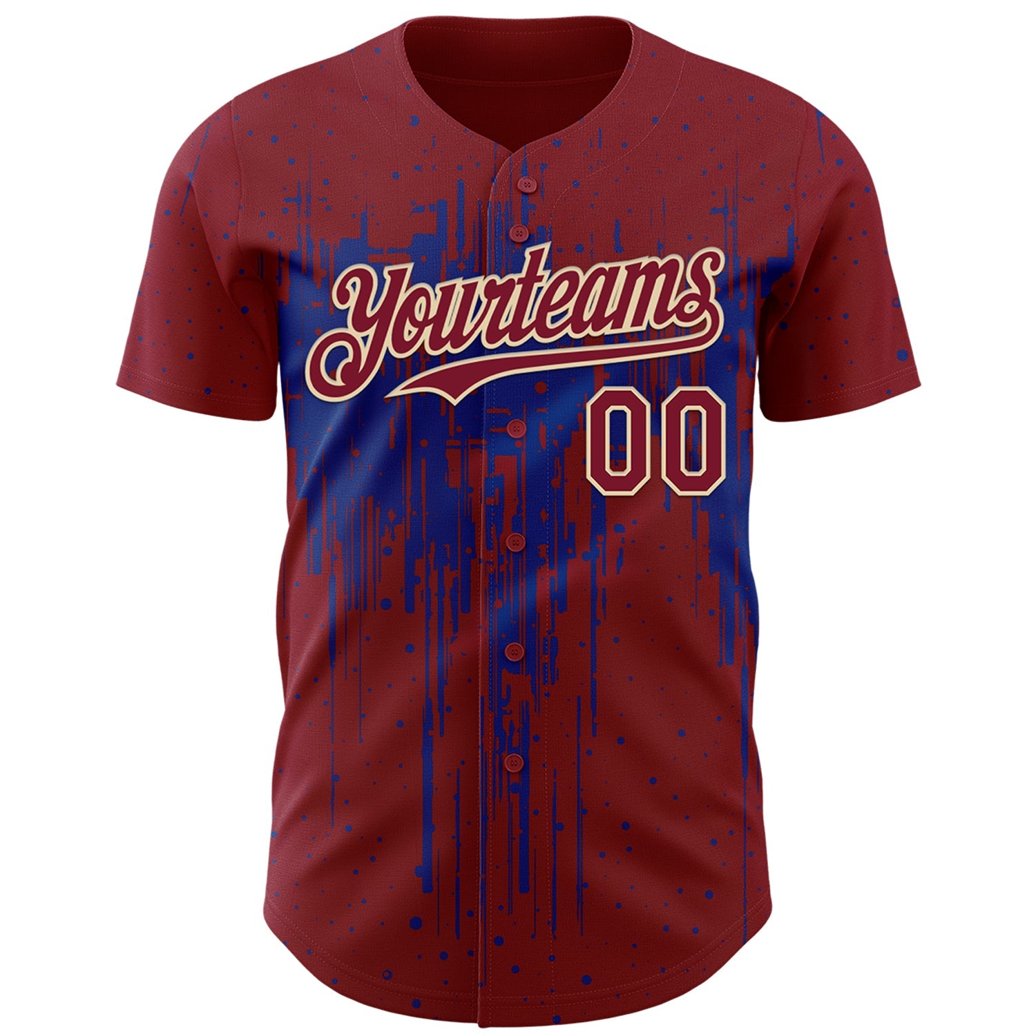Custom Crimson Cream-Royal Dripping Splatter Paint Authentic Baseball Jersey view 2