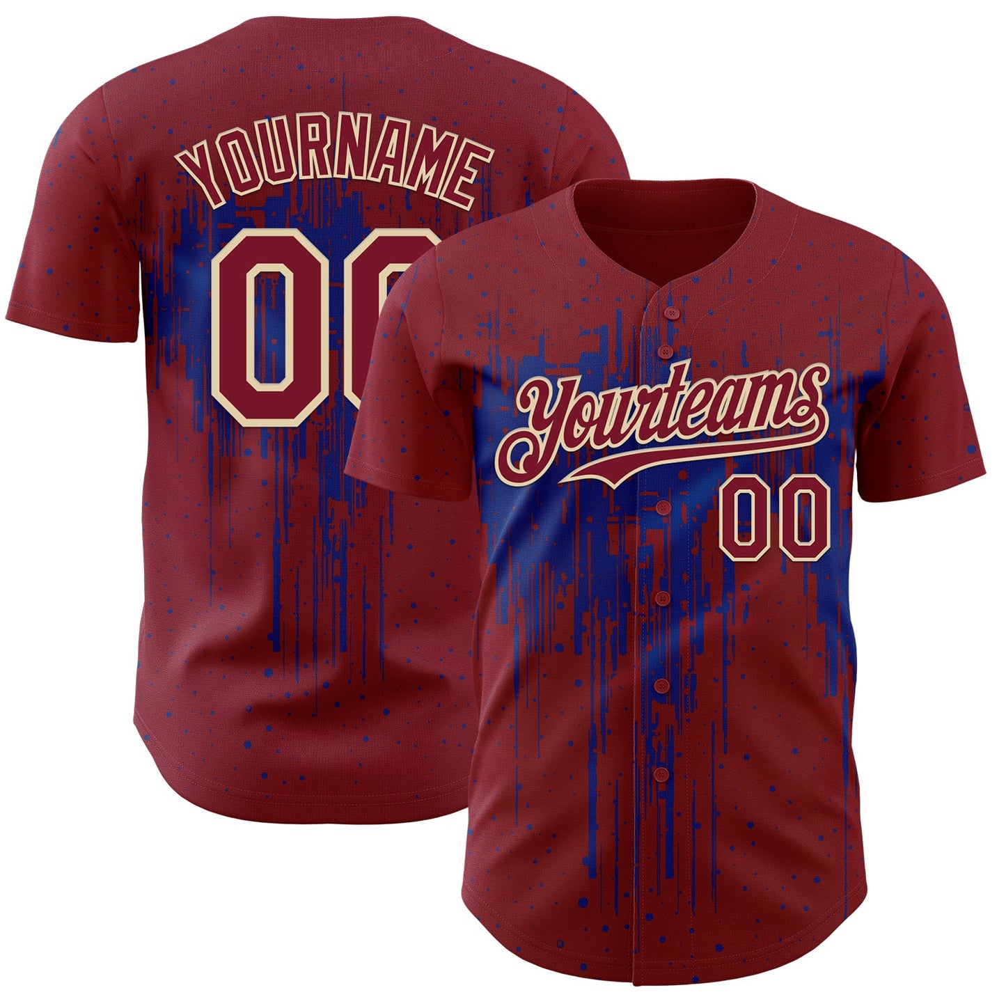 Custom Crimson Cream-Royal Dripping Splatter Paint Authentic Baseball Jersey - Main View