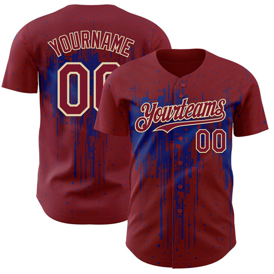 Custom Crimson Cream-Royal Dripping Splatter Paint Authentic Baseball Jersey - Main View