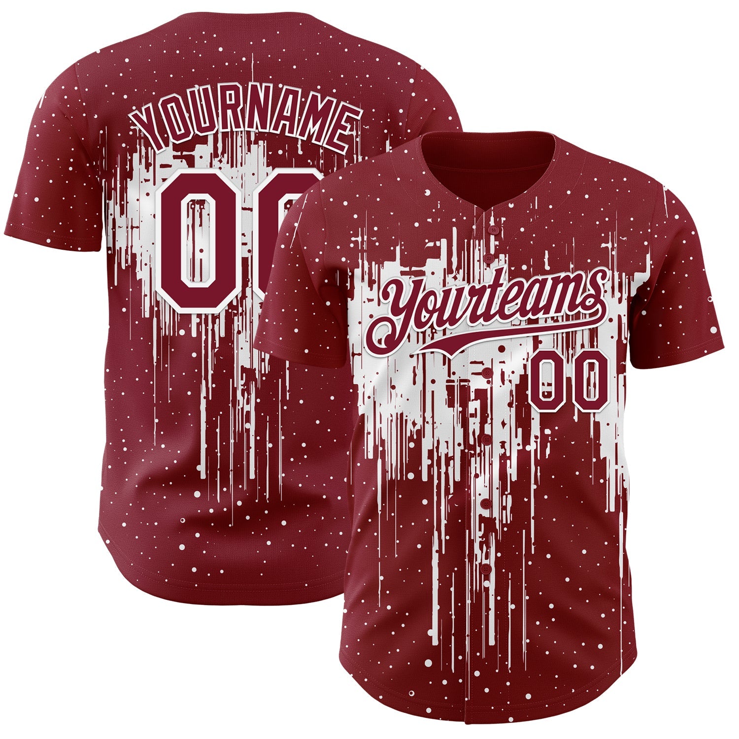 Custom Crimson White Dripping Splatter Paint Authentic Baseball Jersey - Main View
