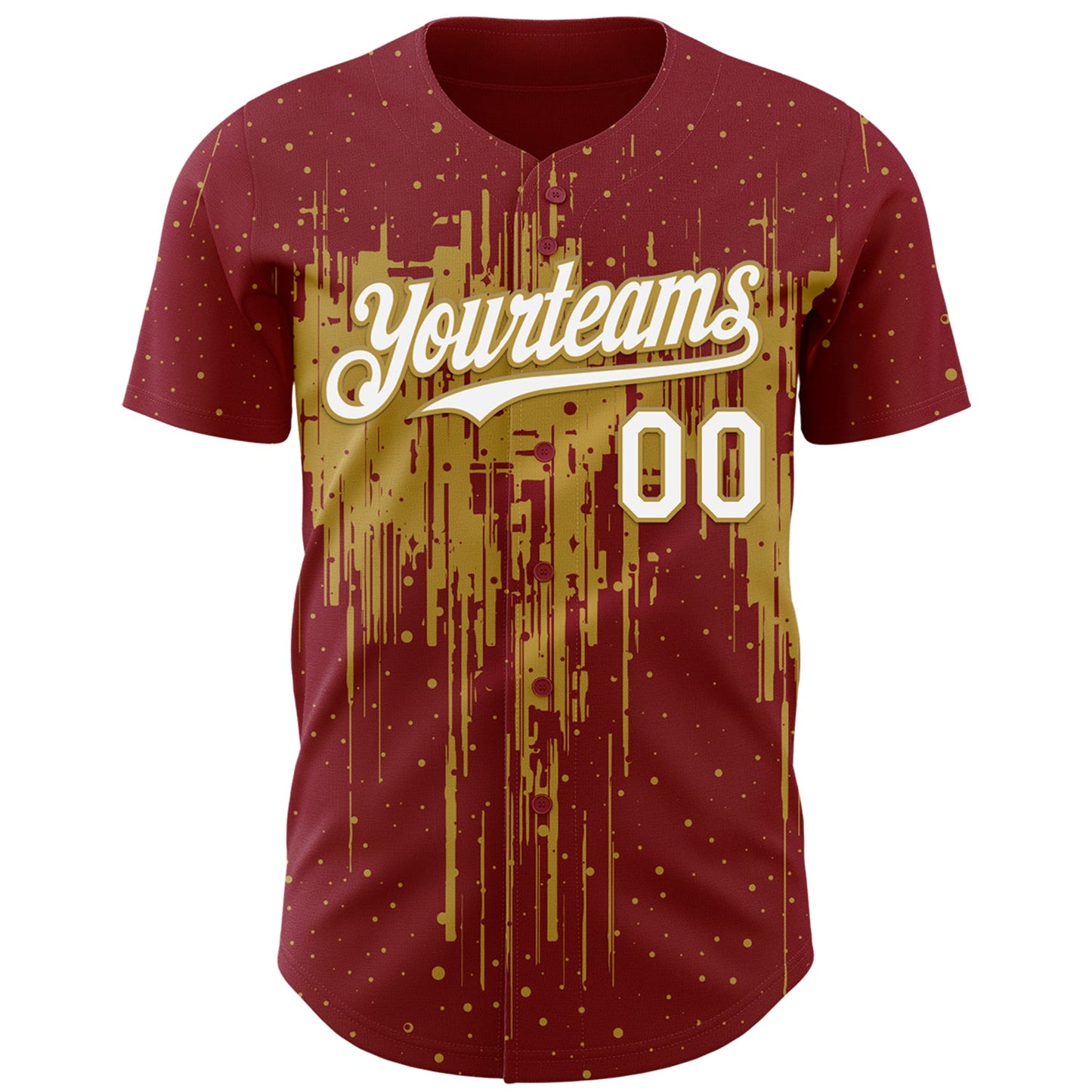Custom Crimson White-Old Gold Dripping Splatter Paint Authentic Baseball Jersey view 2