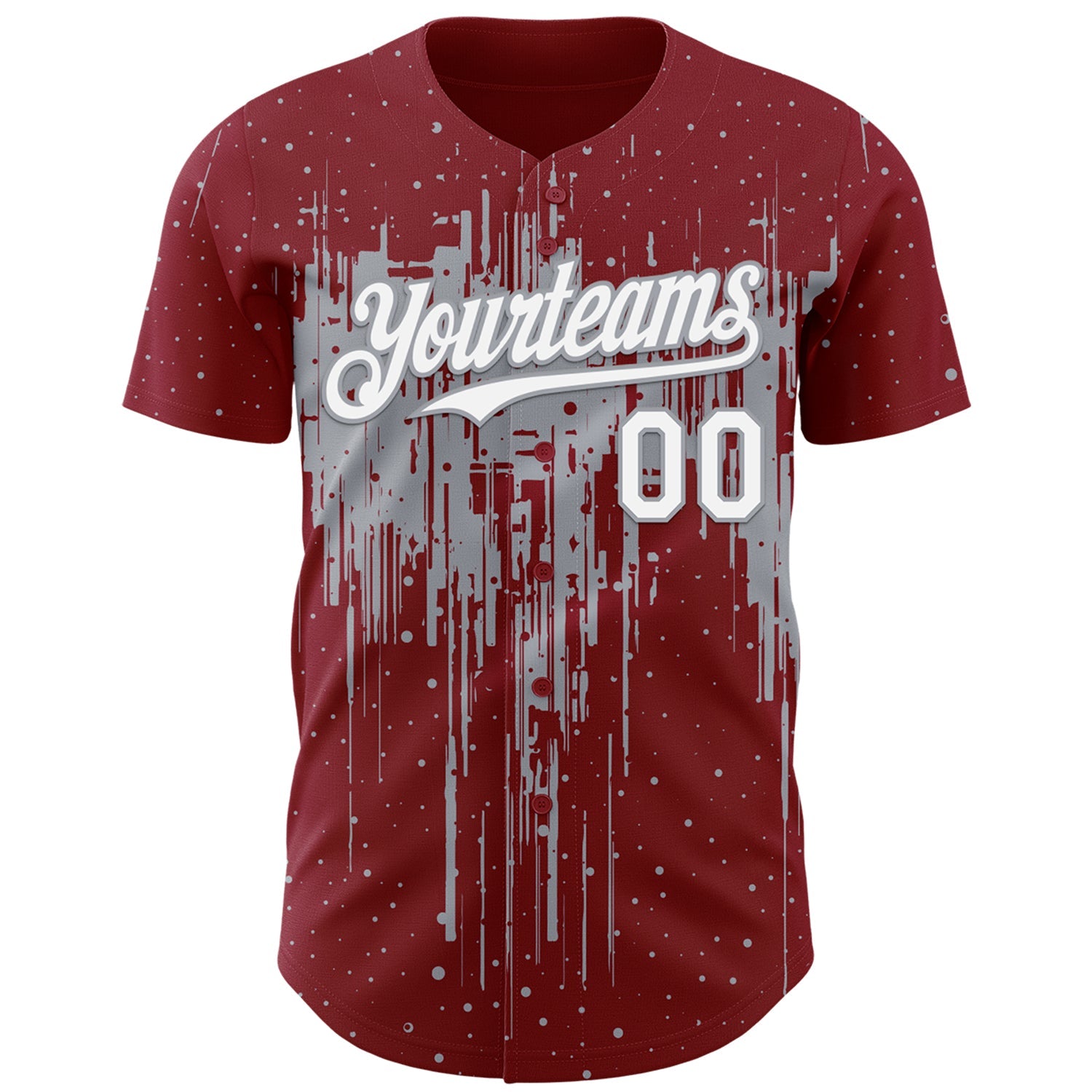 Custom Crimson White-Gray Dripping Splatter Paint Authentic Baseball Jersey view 2