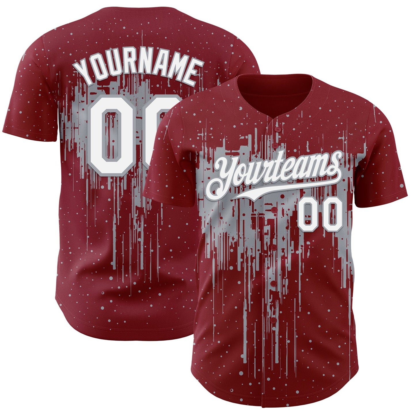Custom Crimson White-Gray Dripping Splatter Paint Authentic Baseball Jersey - Main View