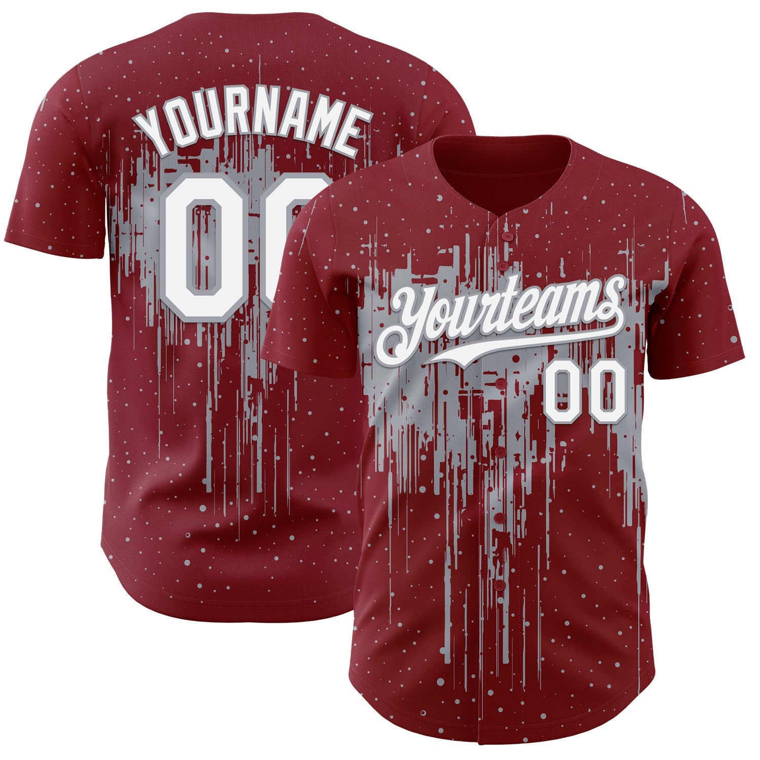 Custom Crimson White-Gray Dripping Splatter Paint Authentic Baseball Jersey - Main View