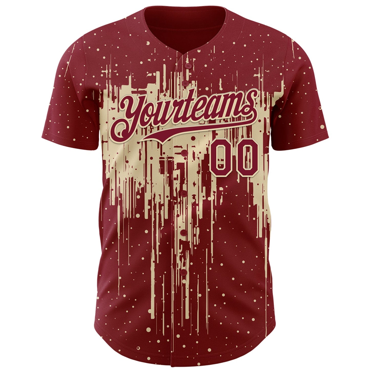 Custom Crimson Cream Dripping Splatter Paint Authentic Baseball Jersey view 2