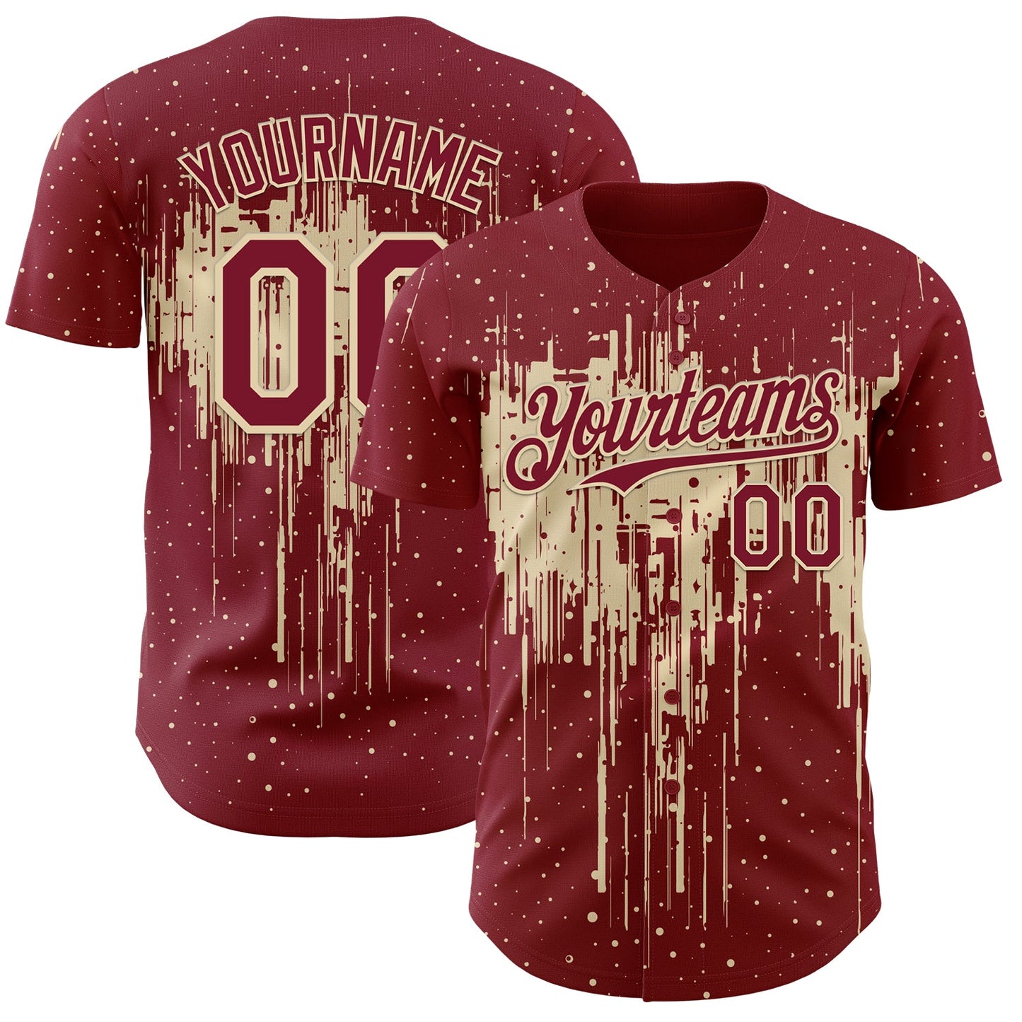 Custom Crimson Cream Dripping Splatter Paint Authentic Baseball Jersey - Main View