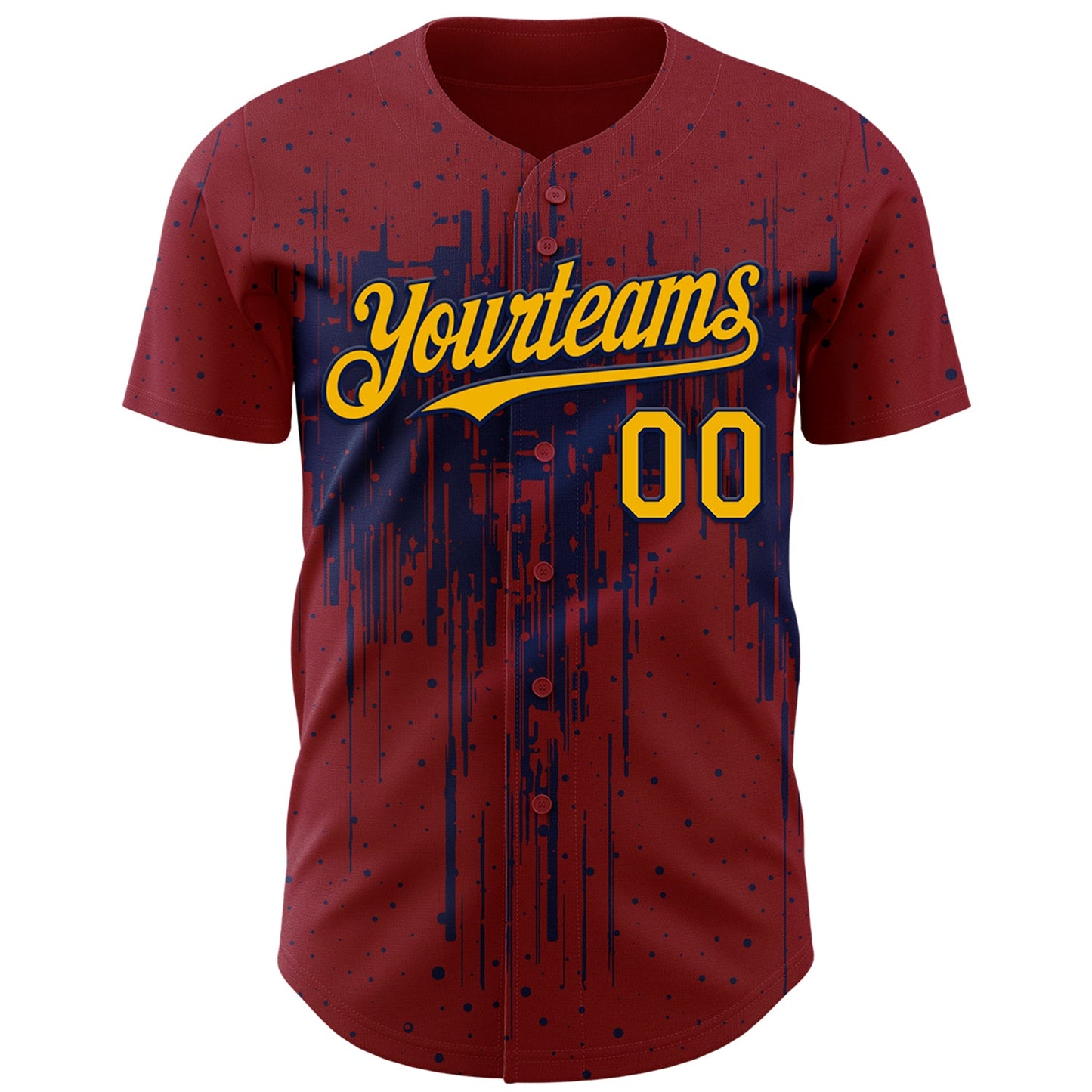 Custom Crimson Gold-Navy Dripping Splatter Paint Authentic Baseball Jersey view 2