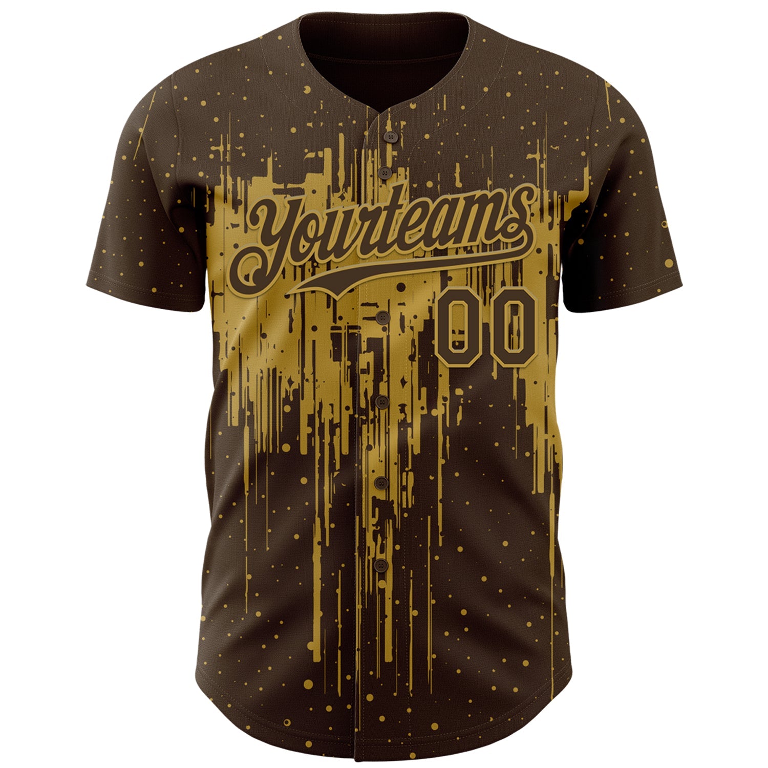 Custom Brown Old Gold Dripping Splatter Paint Authentic Baseball Jersey view 2