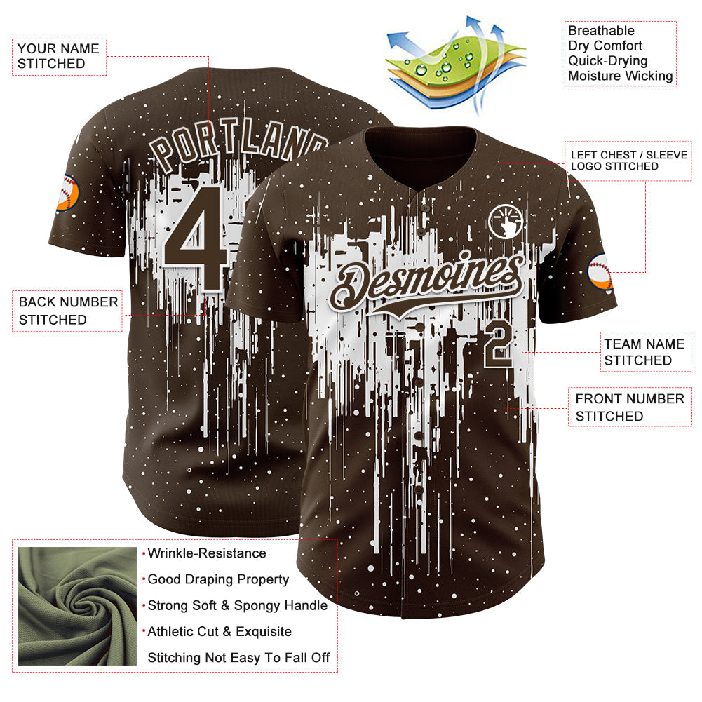 Custom Brown White Dripping Splatter Paint Authentic Baseball Jersey view 3