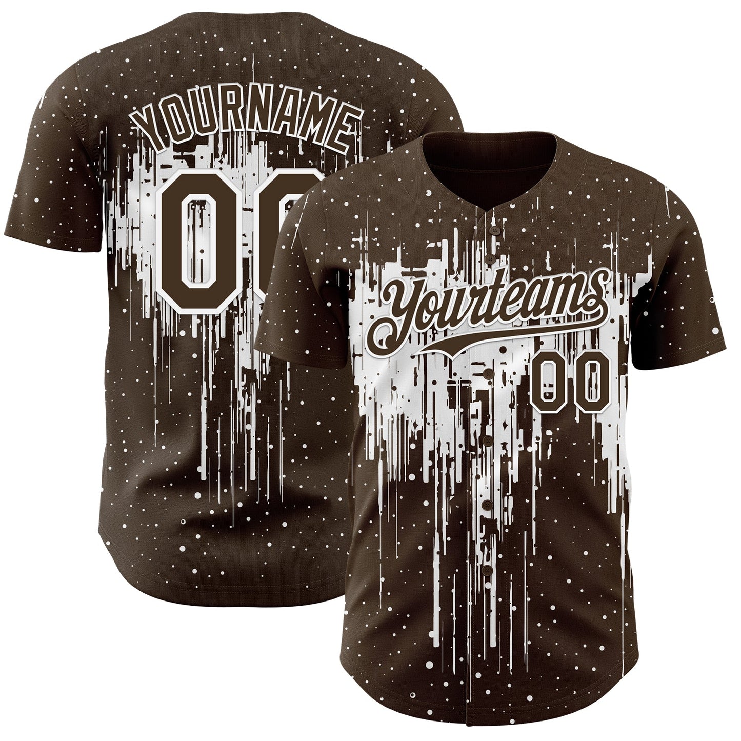Custom Brown White Dripping Splatter Paint Authentic Baseball Jersey - Main View