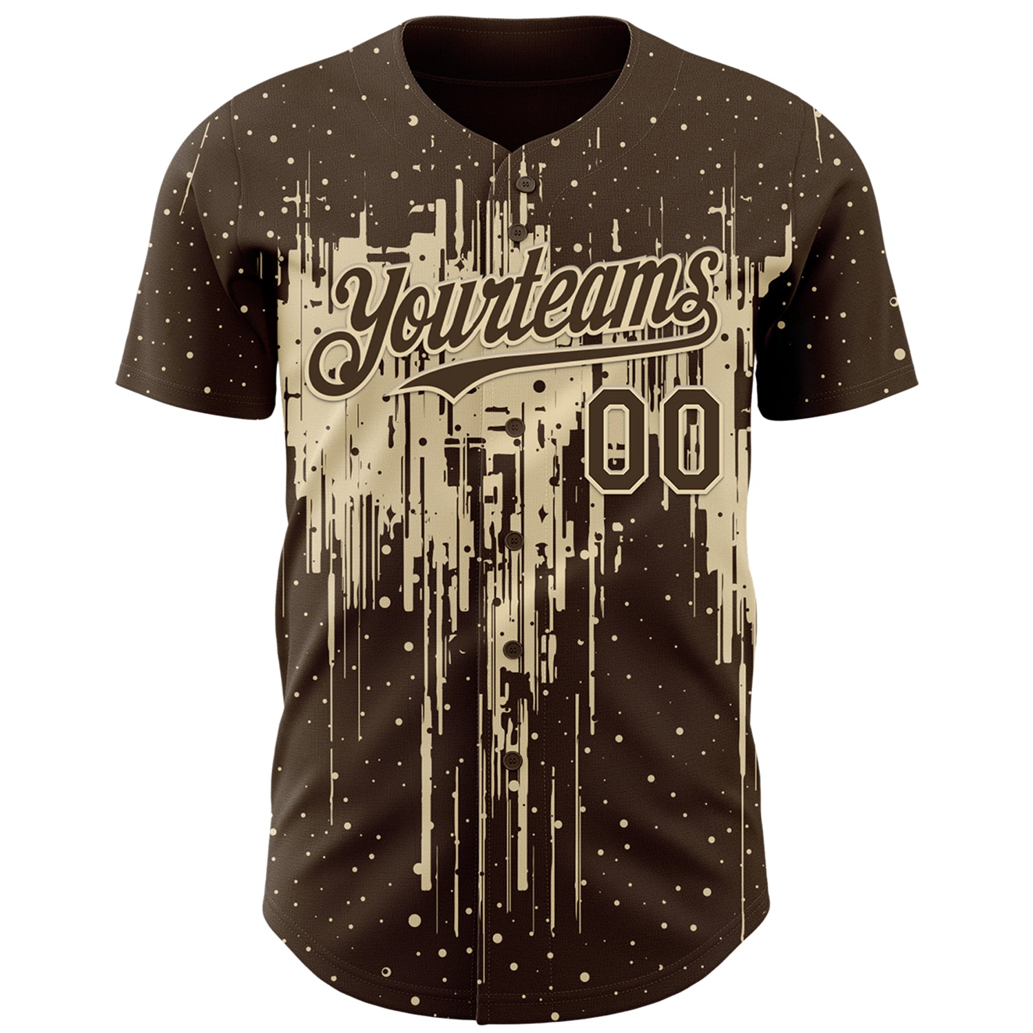 Custom Brown Cream Dripping Splatter Paint Authentic Baseball Jersey view 2