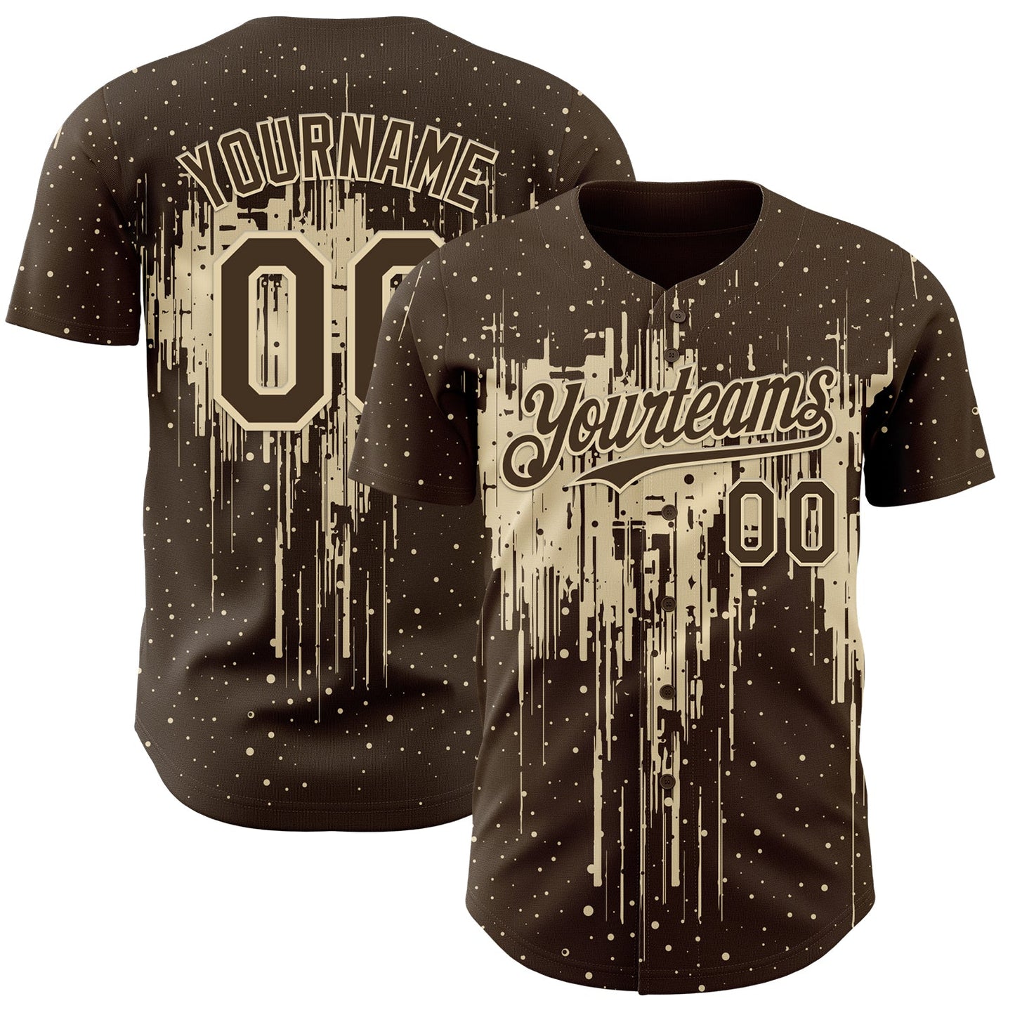 Custom Brown Cream Dripping Splatter Paint Authentic Baseball Jersey - Main View