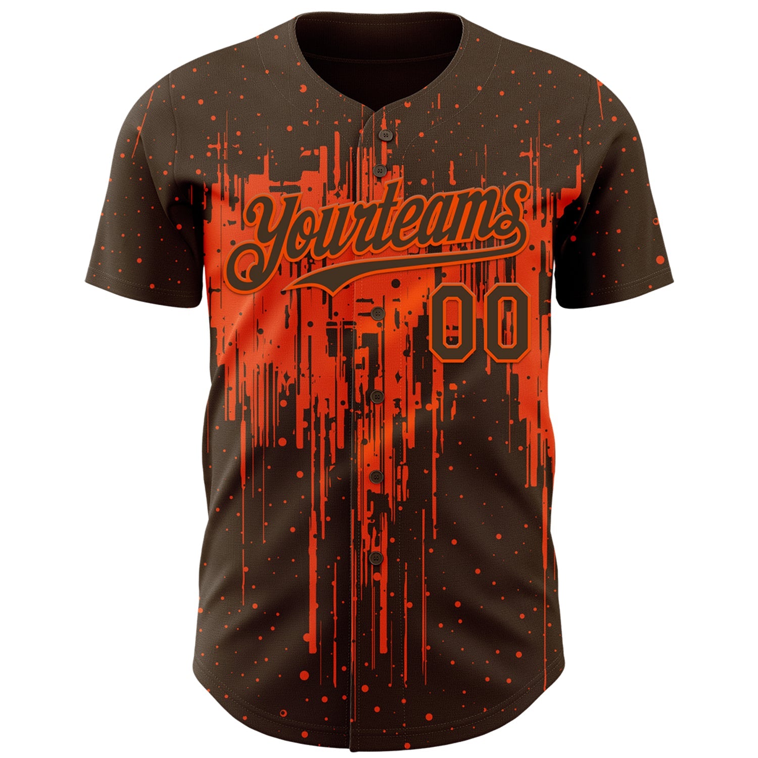 Custom Brown Orange Dripping Splatter Paint Authentic Baseball Jersey view 2