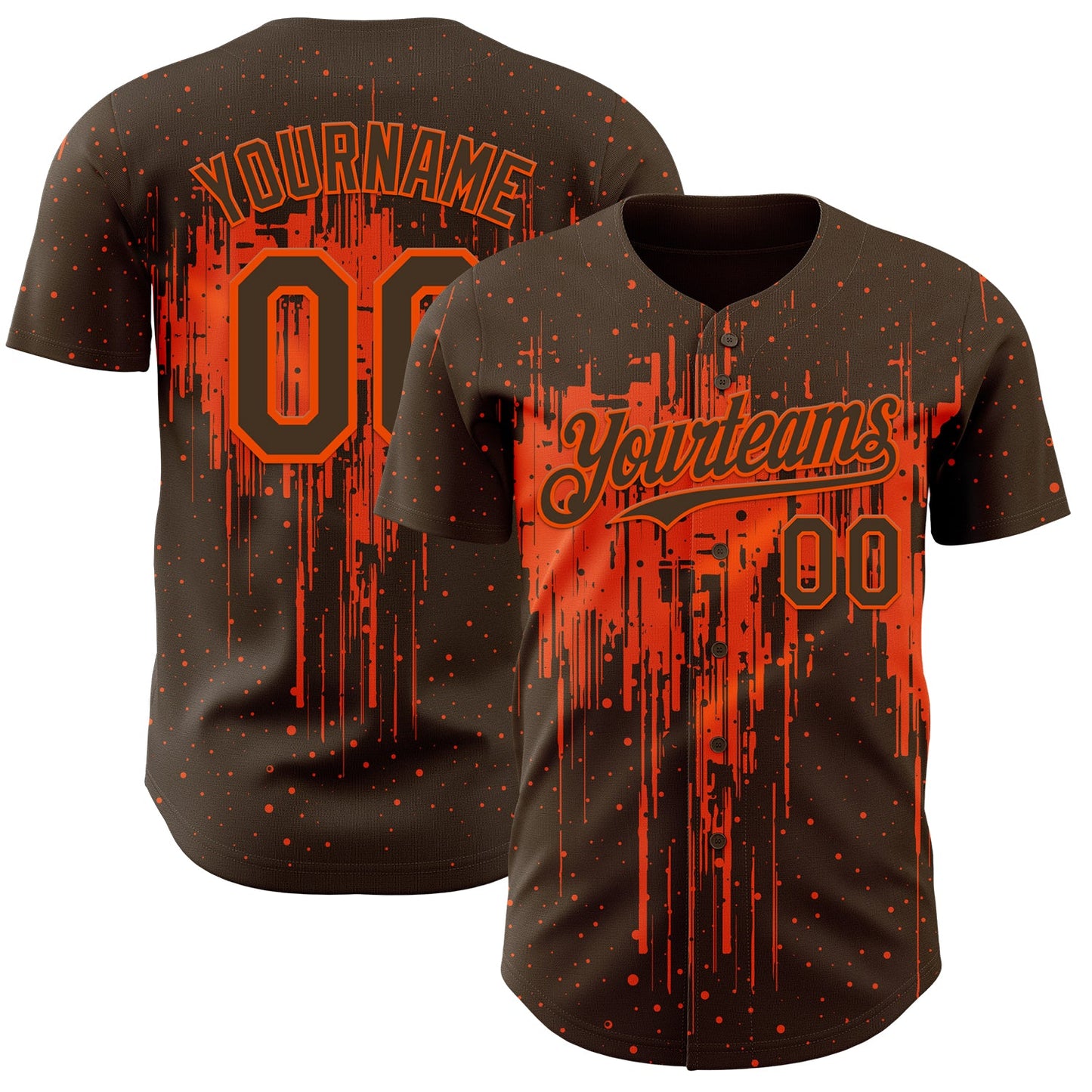 Custom Brown Orange Dripping Splatter Paint Authentic Baseball Jersey - Main View