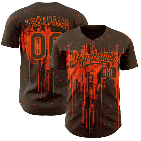 Custom Brown Orange Dripping Splatter Paint Authentic Baseball Jersey - Main View