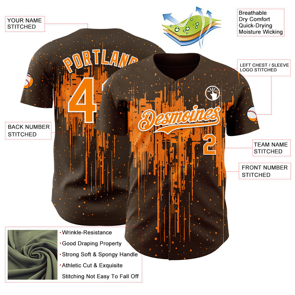Custom Brown Bay Orange-White Dripping Splatter Paint Authentic Baseball Jersey view 3