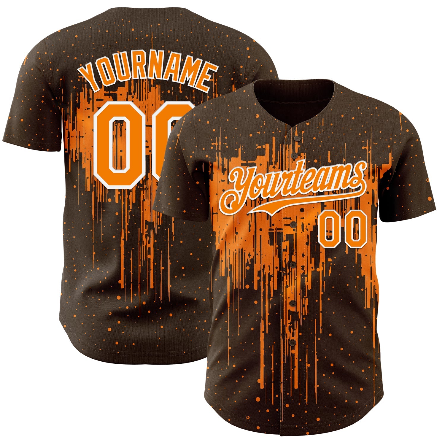 Custom Brown Bay Orange-White Dripping Splatter Paint Authentic Baseball Jersey - Main View