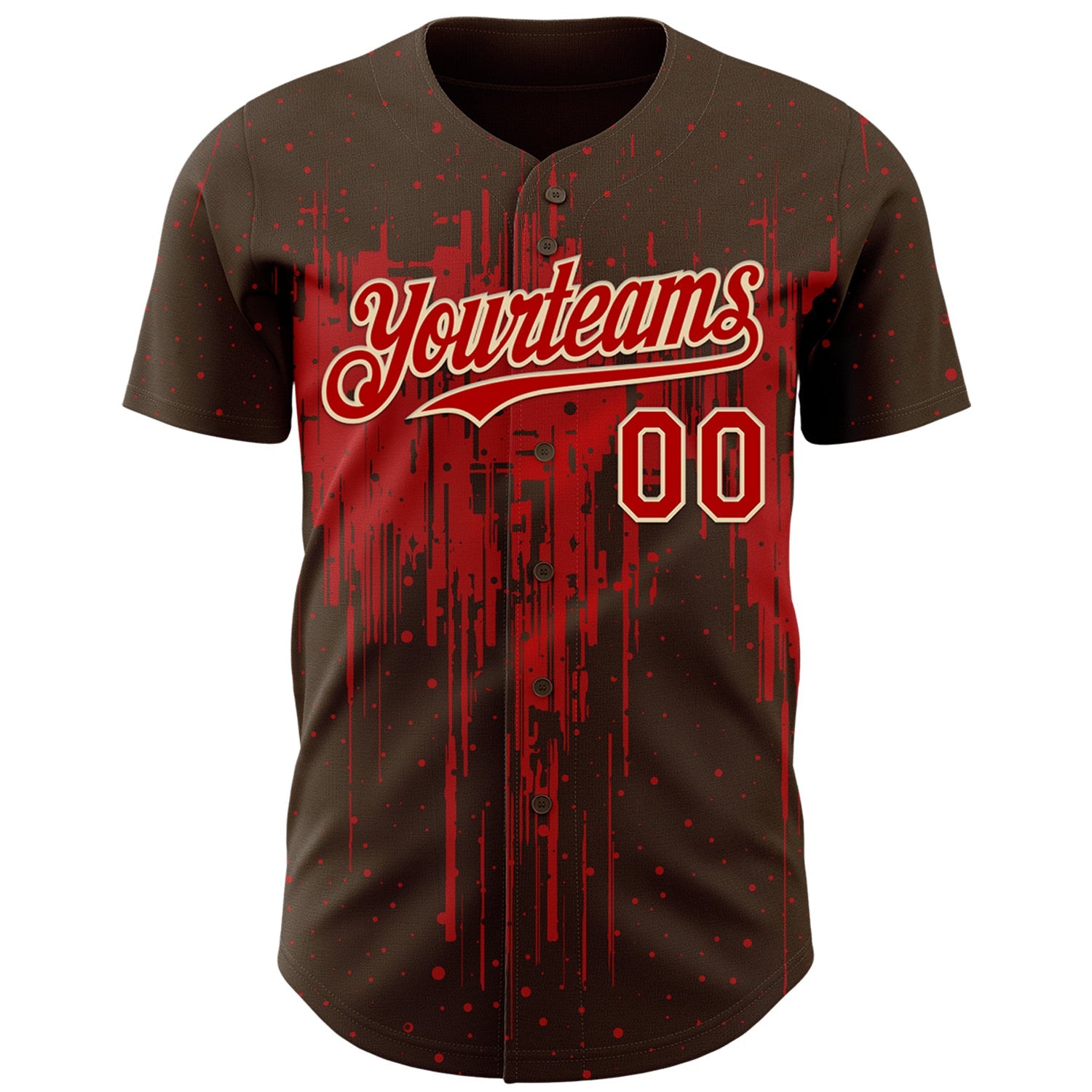 Custom Brown Red-Cream Dripping Splatter Paint Authentic Baseball Jersey view 2