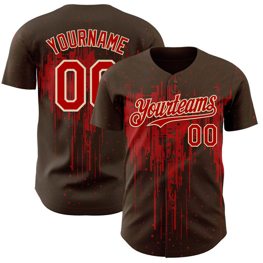 Custom Brown Red-Cream Dripping Splatter Paint Authentic Baseball Jersey - Main View