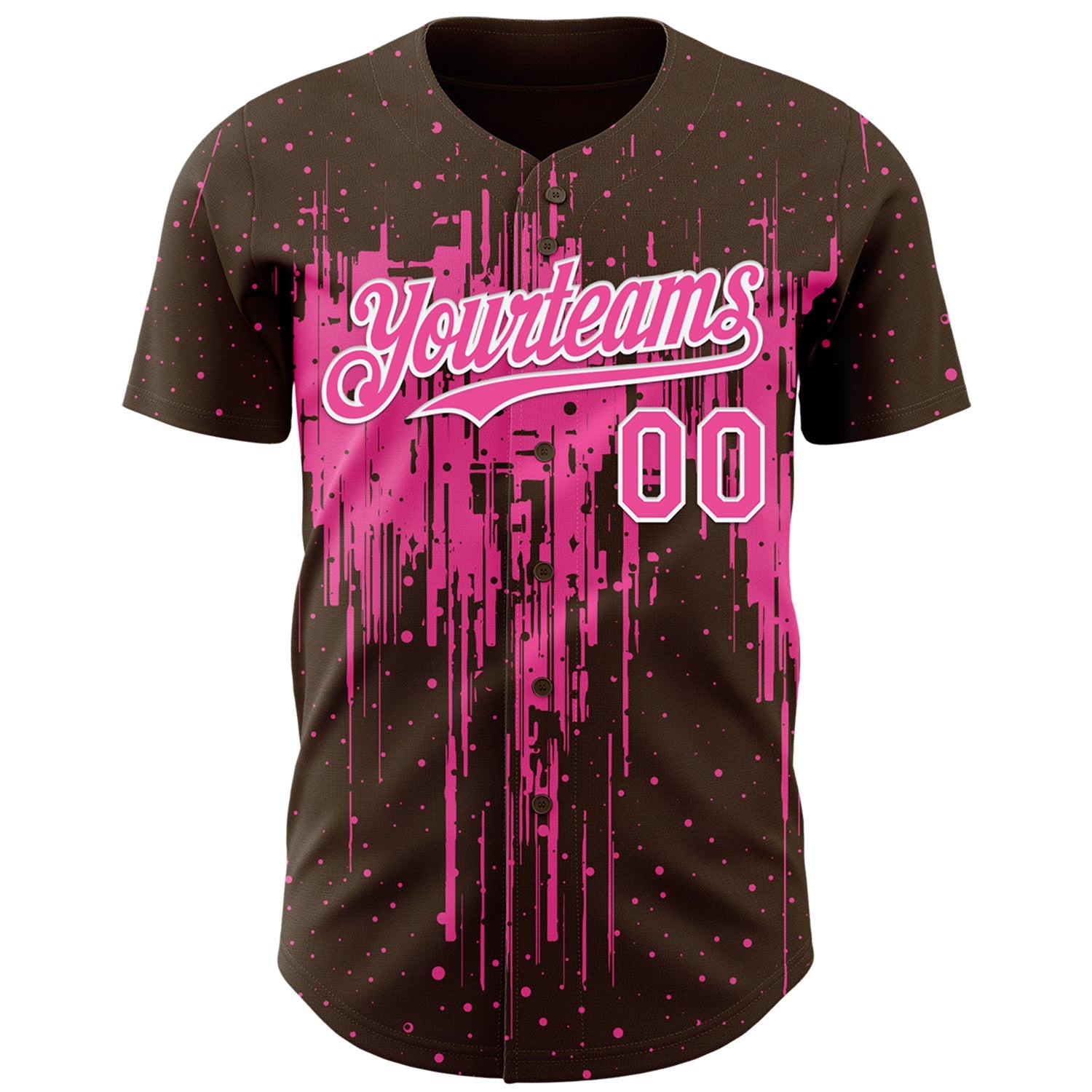 Custom Brown Pink-White Dripping Splatter Paint Authentic Baseball Jersey view 2