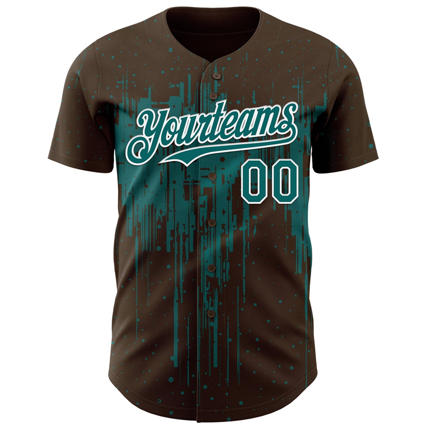 Custom Brown Teal-White Dripping Splatter Paint Authentic Baseball Jersey view 2