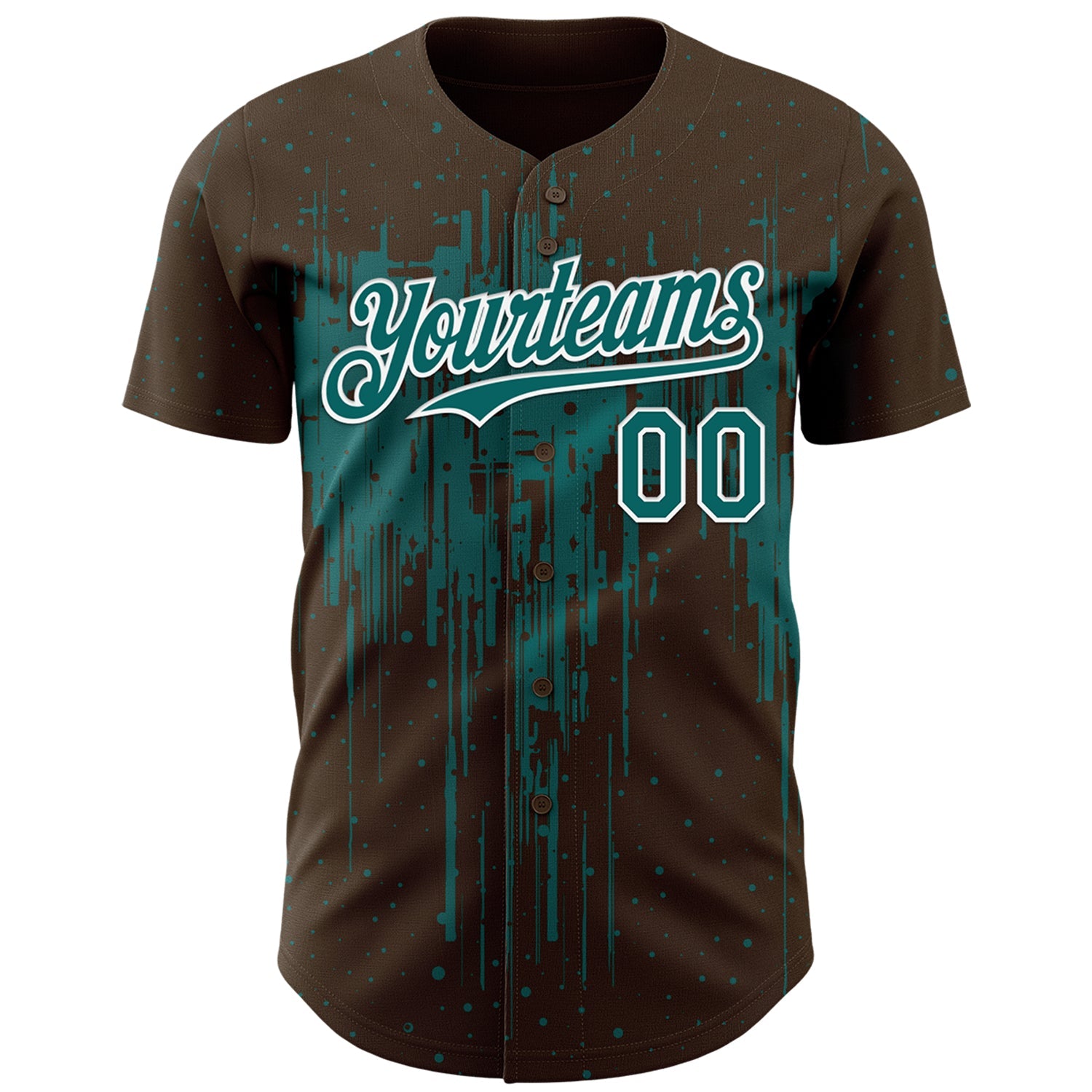 Custom Brown Teal-White Dripping Splatter Paint Authentic Baseball Jersey view 2