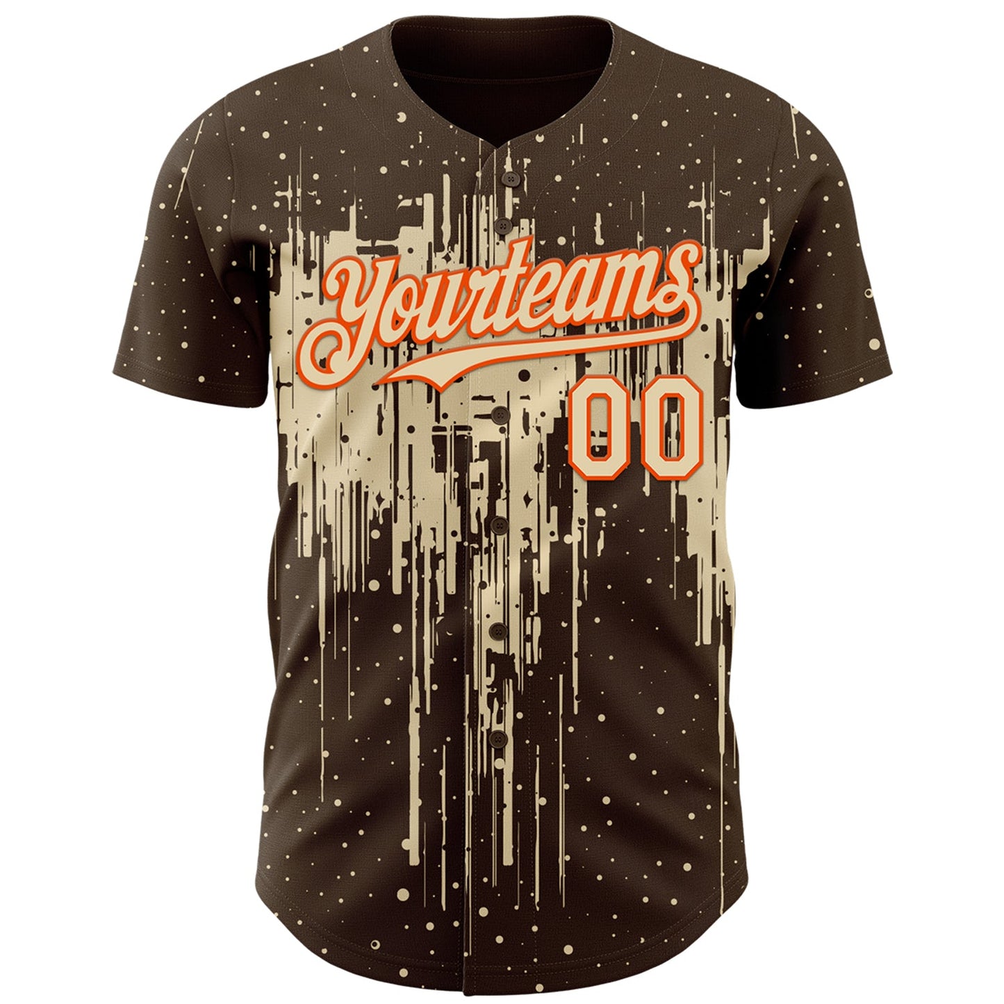 Custom Brown Cream-Orange Dripping Splatter Paint Authentic Baseball Jersey view 2