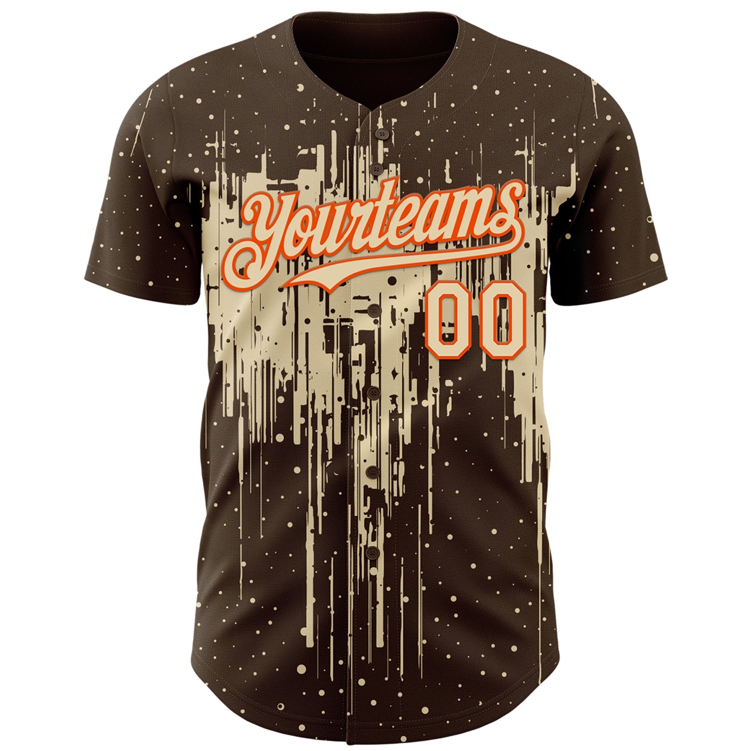 Custom Brown Cream-Orange Dripping Splatter Paint Authentic Baseball Jersey view 2