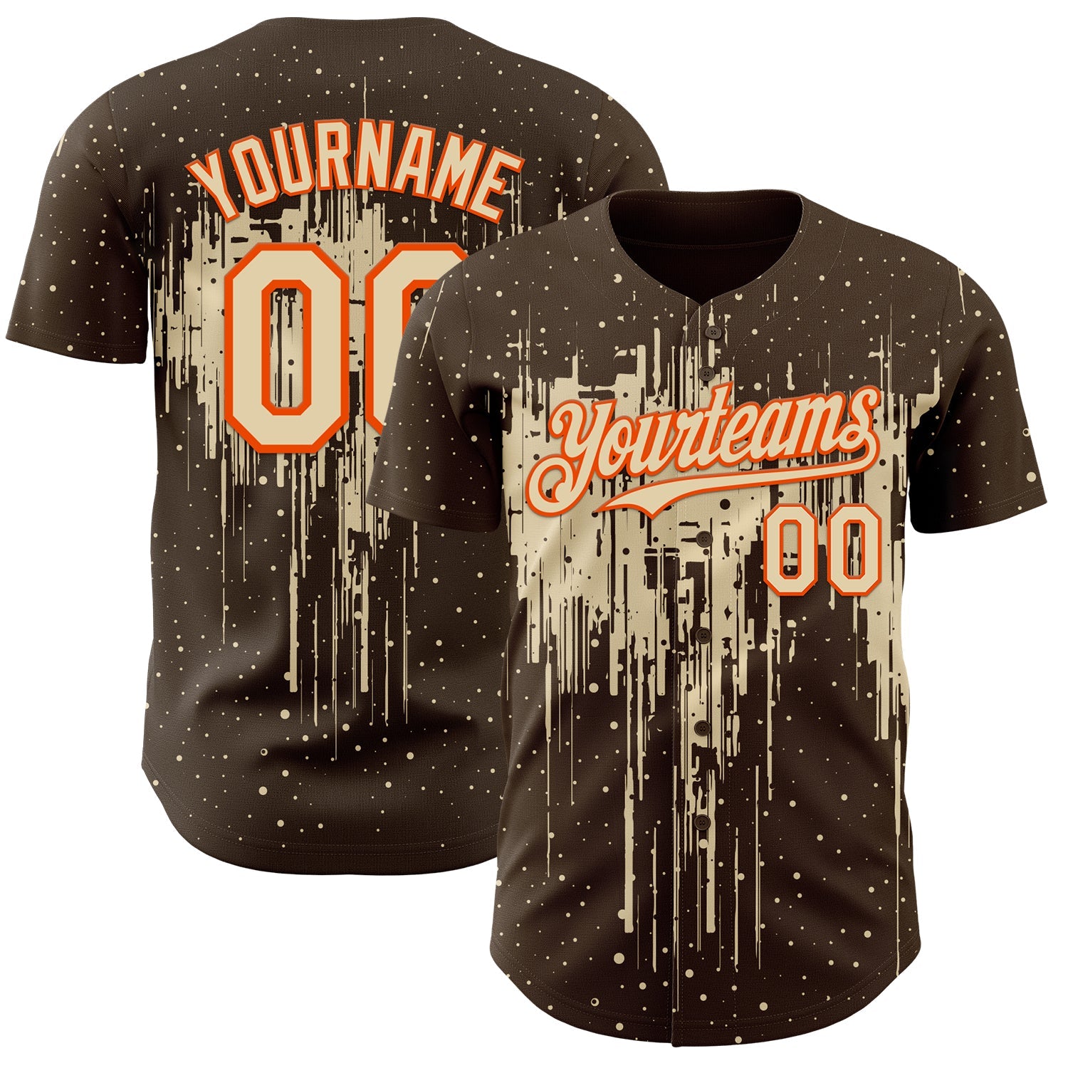 Custom Brown Cream-Orange Dripping Splatter Paint Authentic Baseball Jersey - Main View