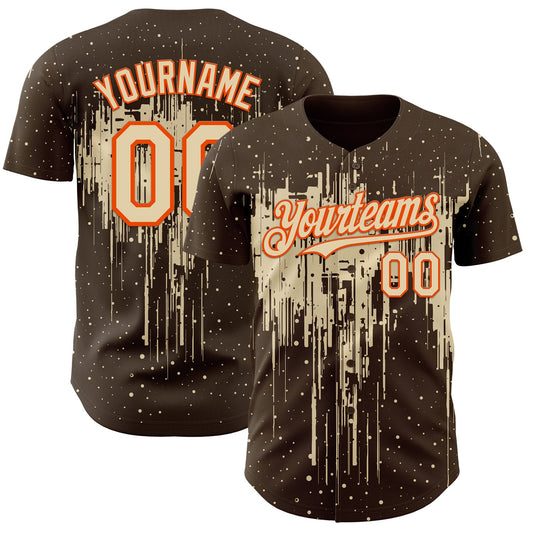 Custom Brown Cream-Orange Dripping Splatter Paint Authentic Baseball Jersey - Main View