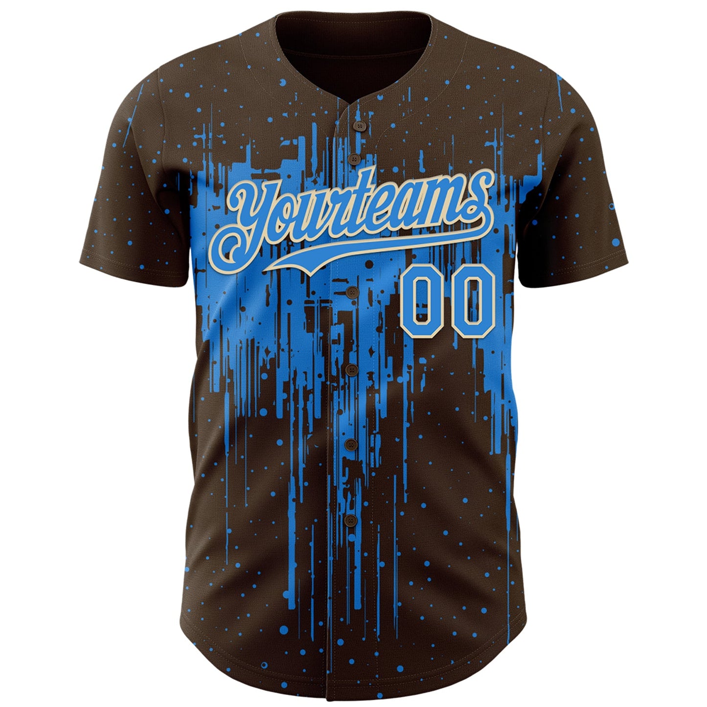 Custom Brown Powder Blue-Cream Dripping Splatter Paint Authentic Baseball Jersey view 2