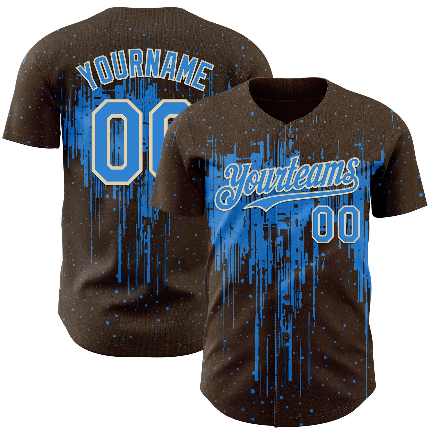 Custom Brown Powder Blue-Cream Dripping Splatter Paint Authentic Baseball Jersey - Main View