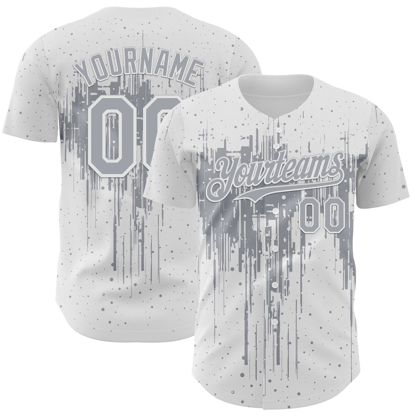 Custom White Gray Dripping Splatter Paint Authentic Baseball Jersey - Main View