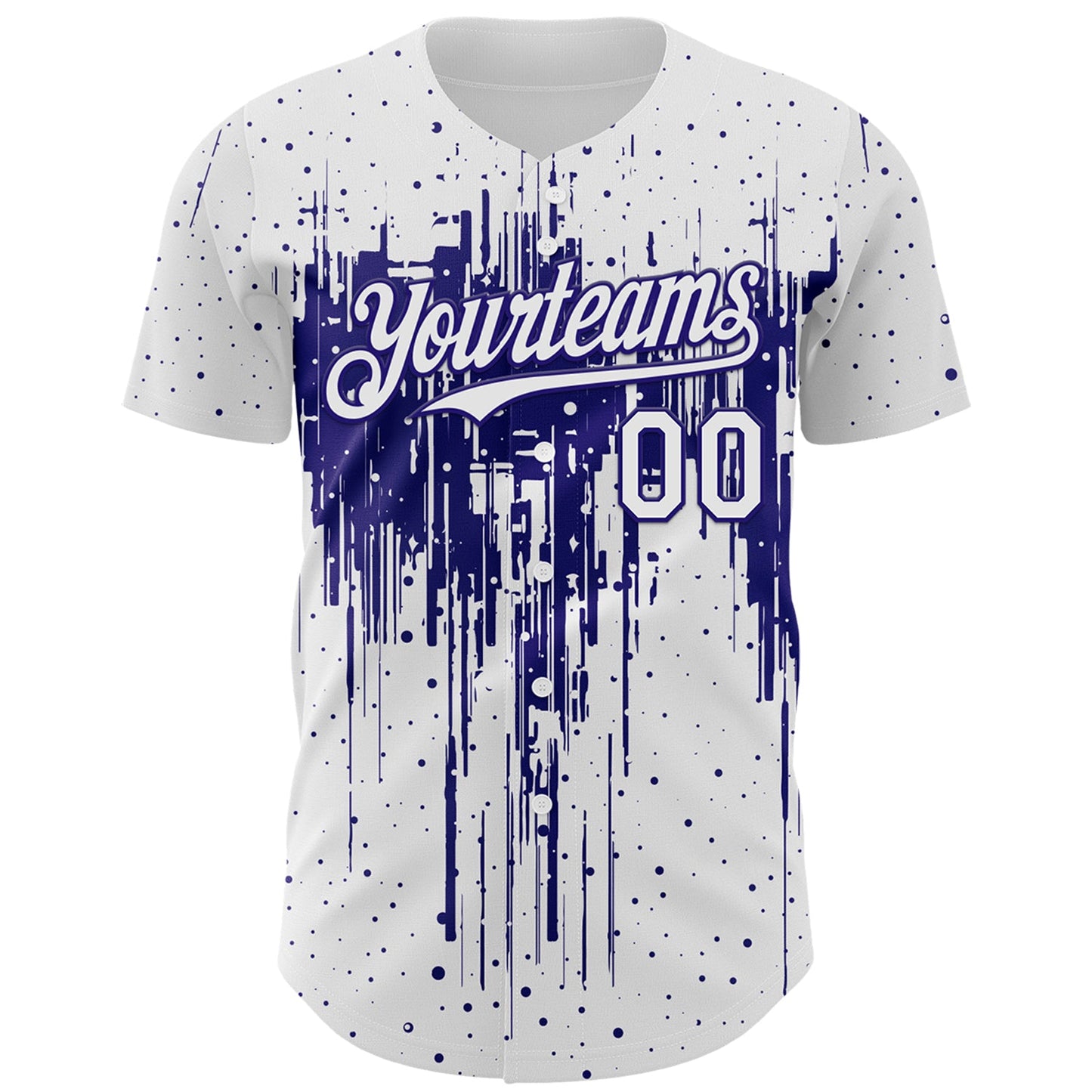 Custom White Dark Purple Dripping Splatter Paint Authentic Baseball Jersey view 2