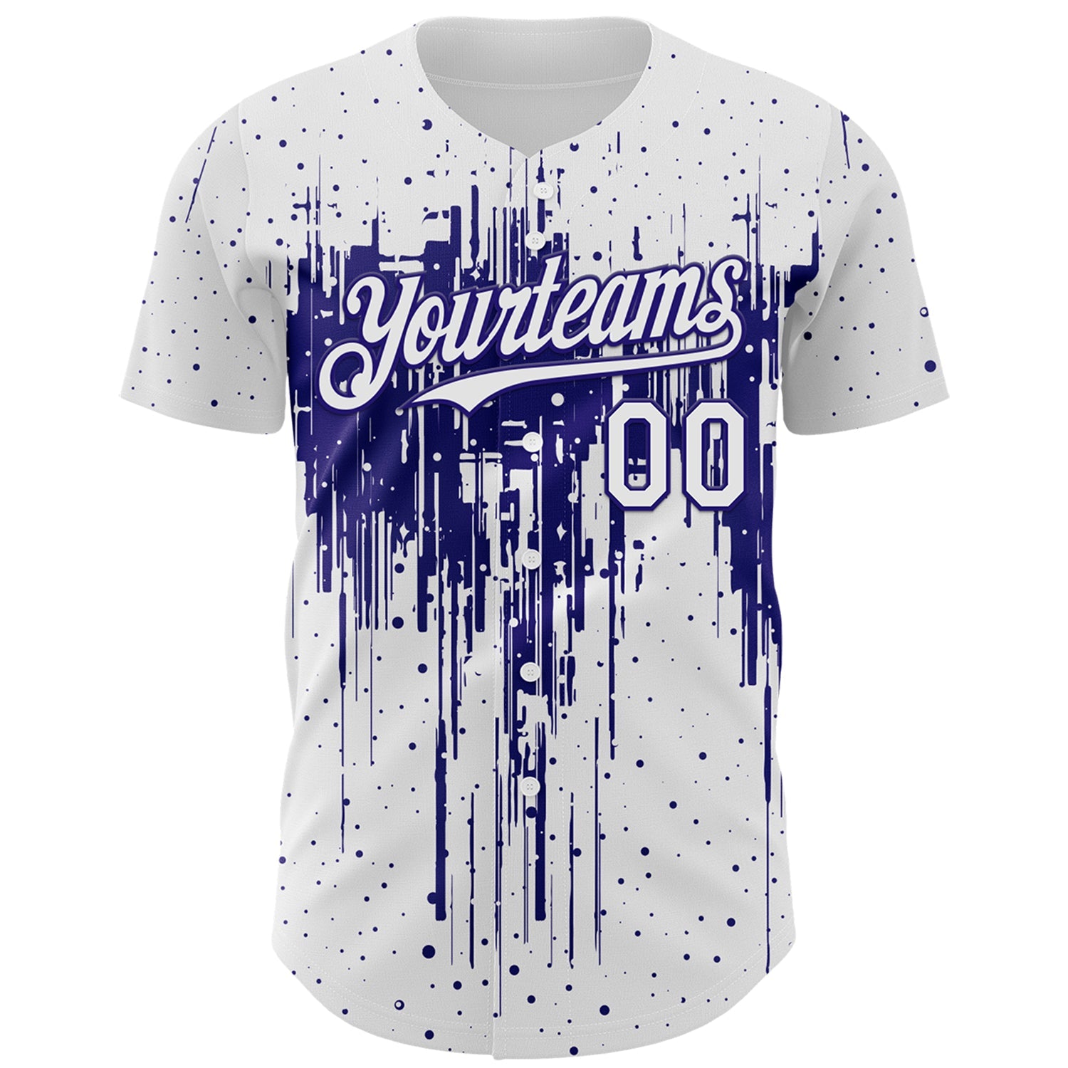 Custom White Dark Purple Dripping Splatter Paint Authentic Baseball Jersey view 2