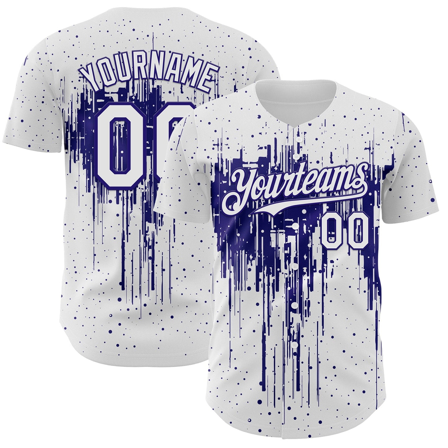 Custom White Dark Purple Dripping Splatter Paint Authentic Baseball Jersey - Main View
