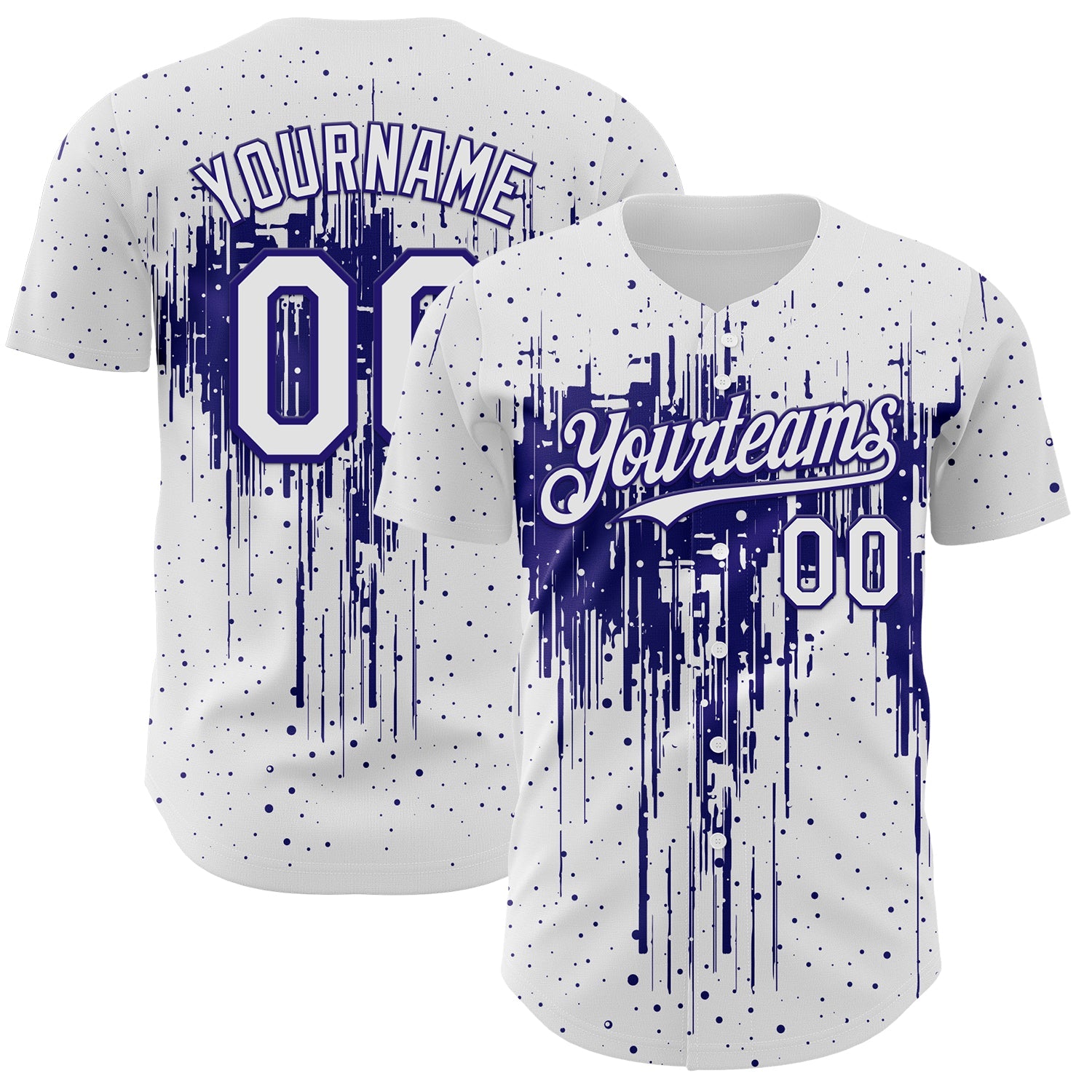 Custom White Dark Purple Dripping Splatter Paint Authentic Baseball Jersey - Main View