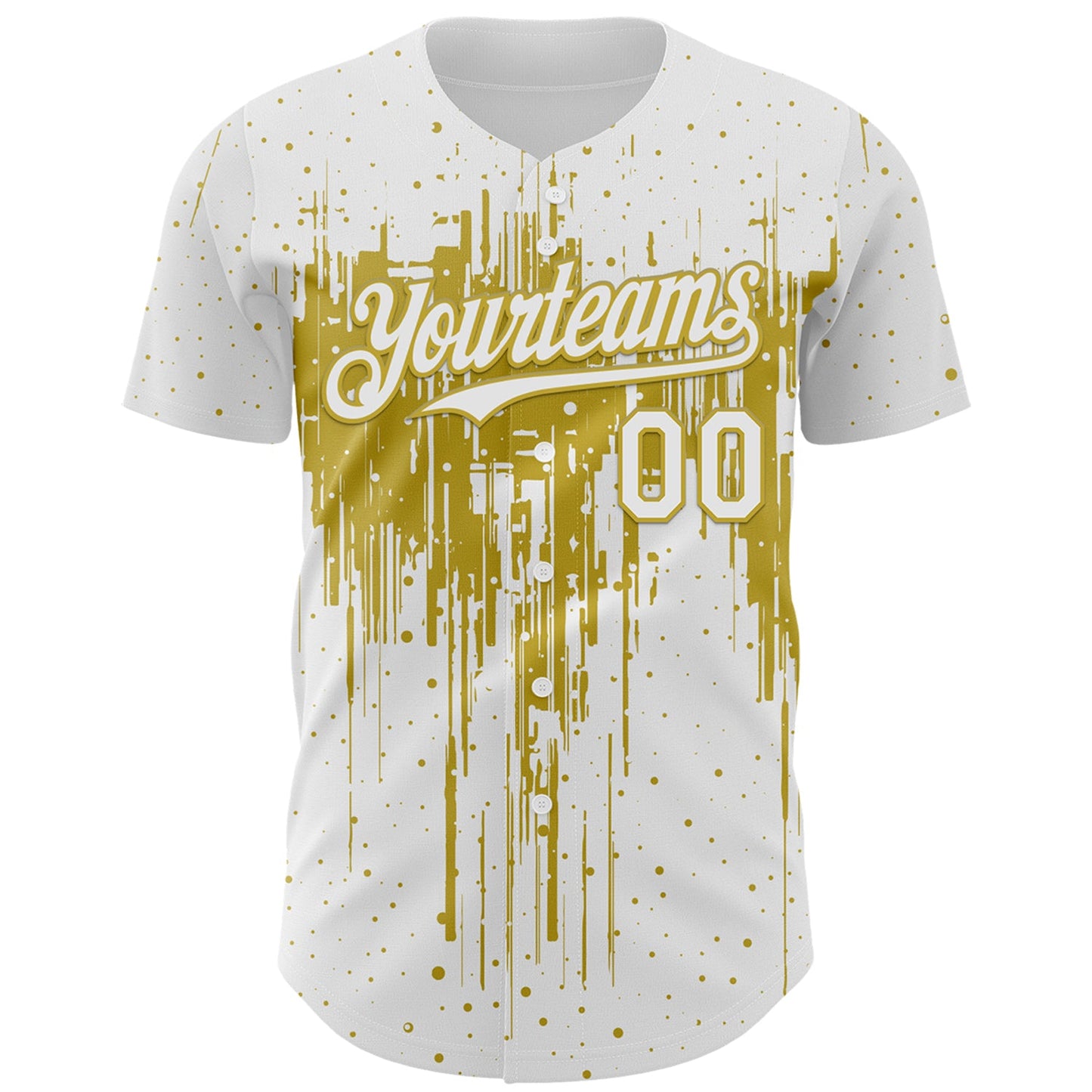 Custom White Old Gold Dripping Splatter Paint Authentic Baseball Jersey view 2