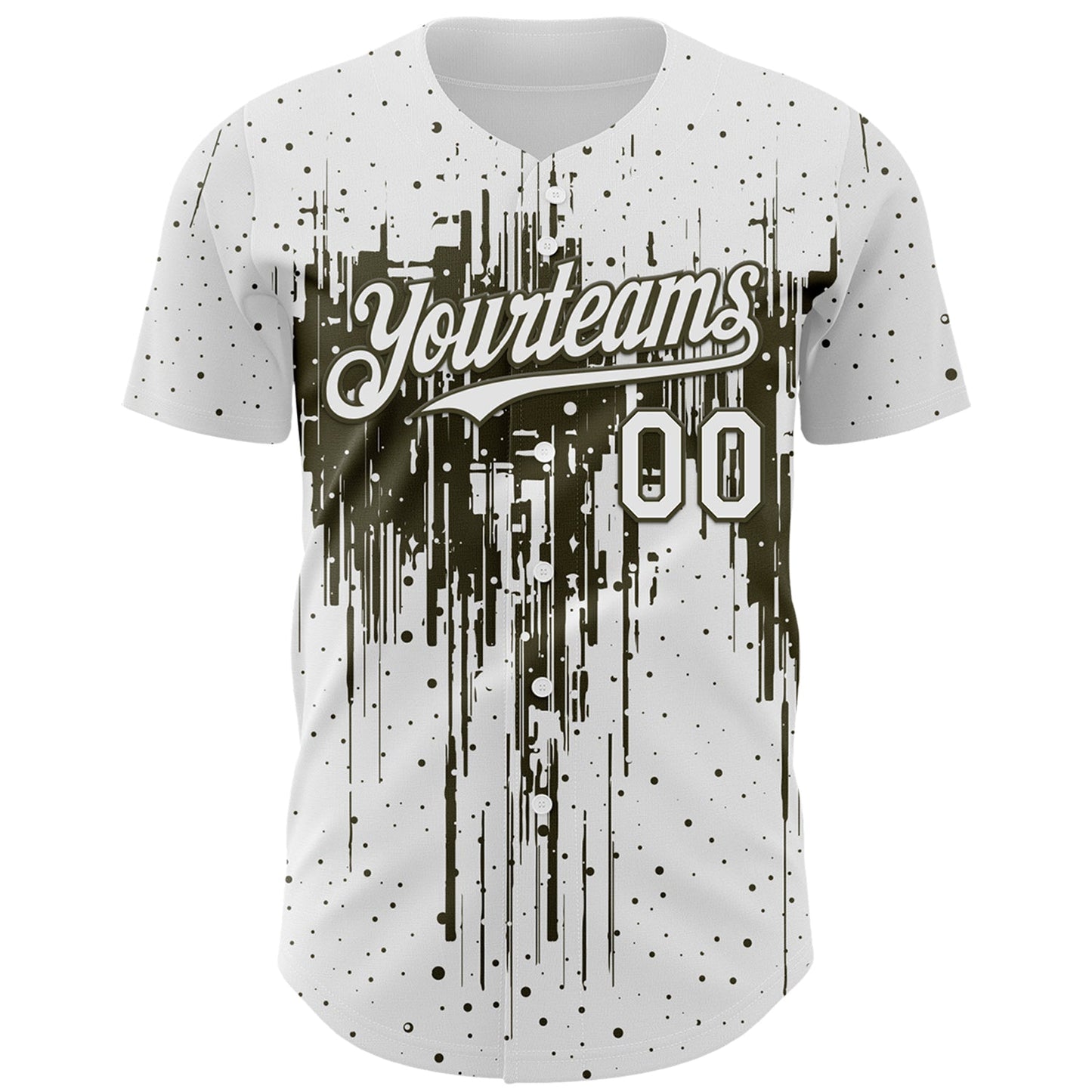 Custom White Olive Dripping Splatter Paint Authentic Baseball Jersey view 2