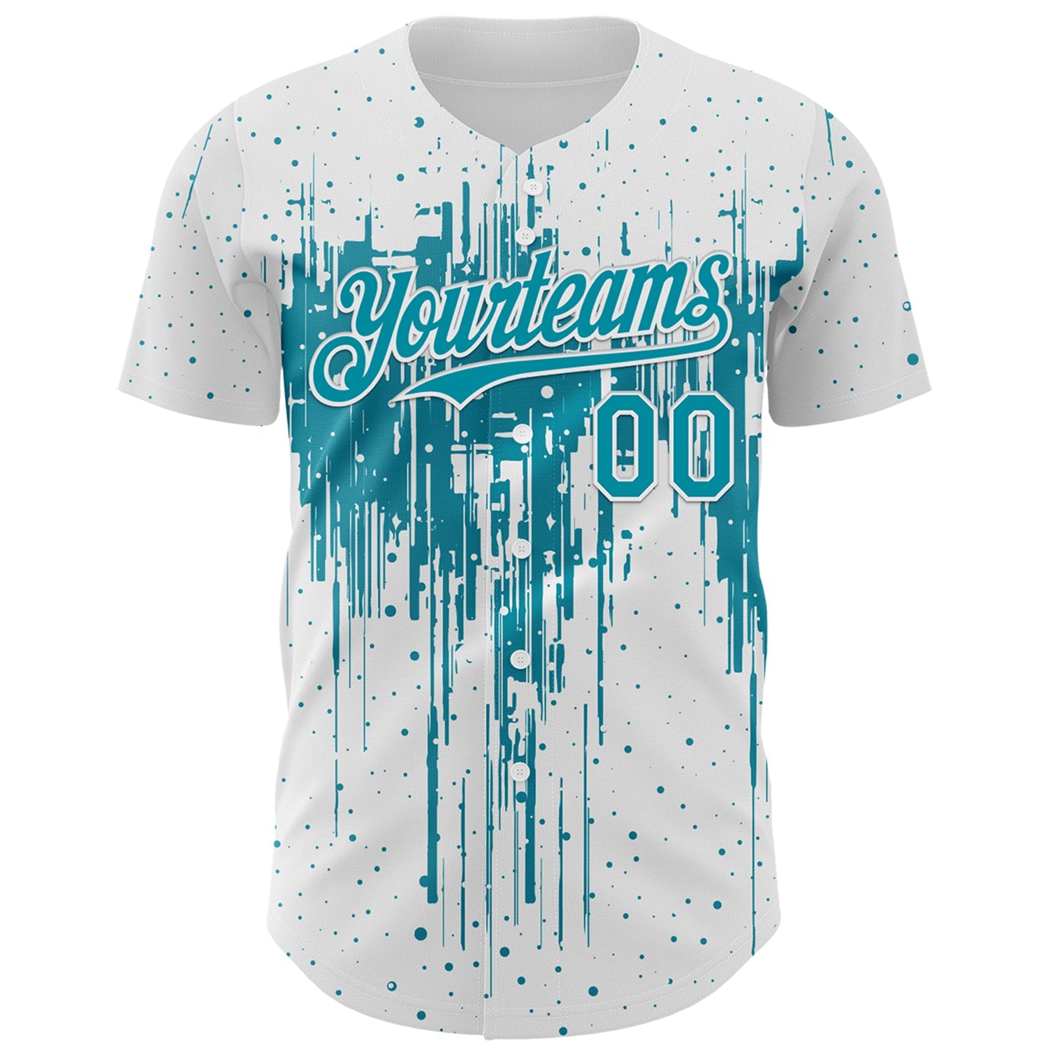 Custom White Teal-White Dripping Splatter Paint Authentic Baseball Jersey view 2