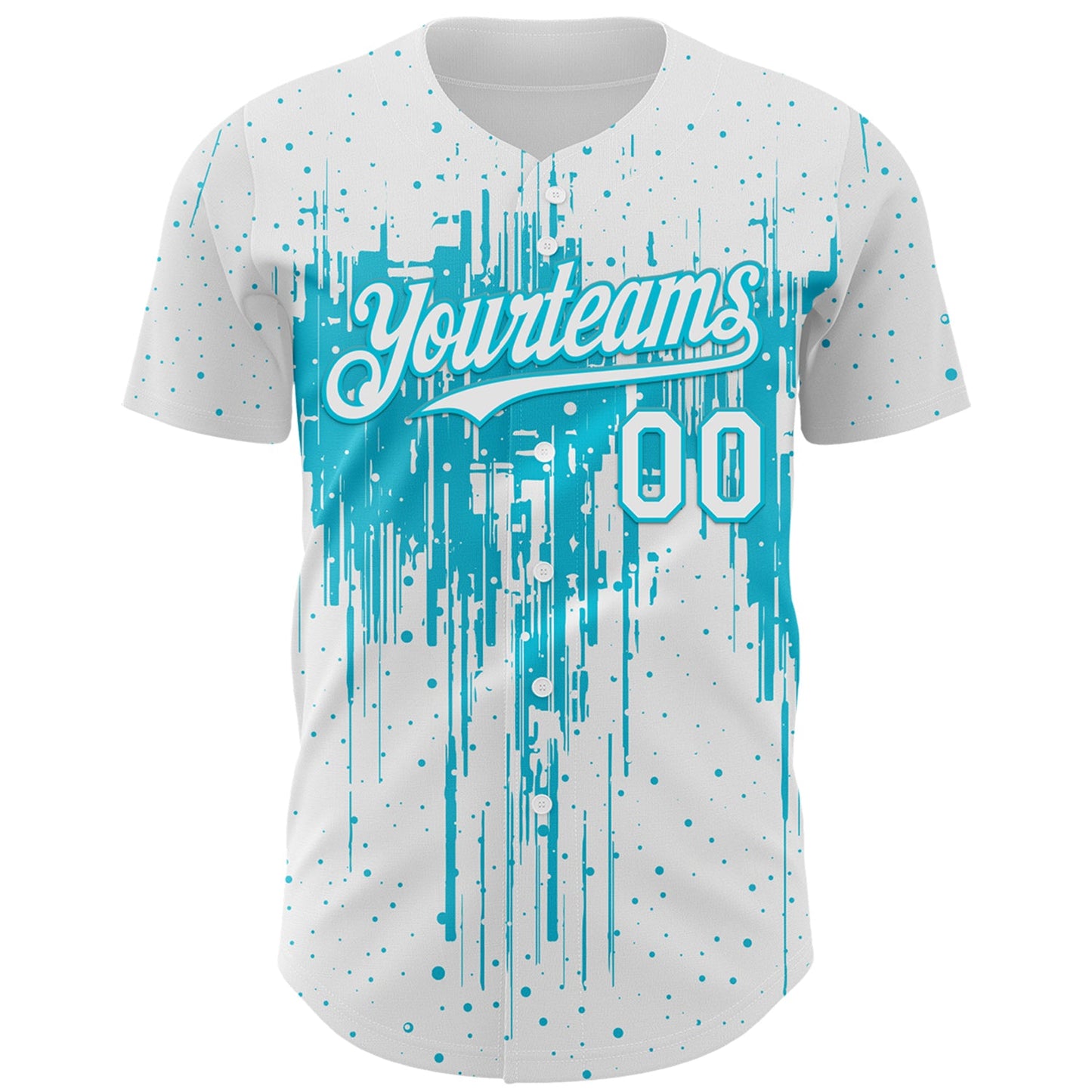 Custom White Lakes Blue Dripping Splatter Paint Authentic Baseball Jersey view 2