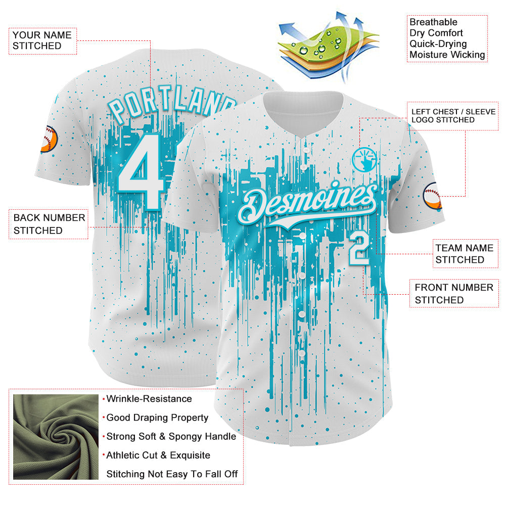 Custom White Lakes Blue Dripping Splatter Paint Authentic Baseball Jersey view 3