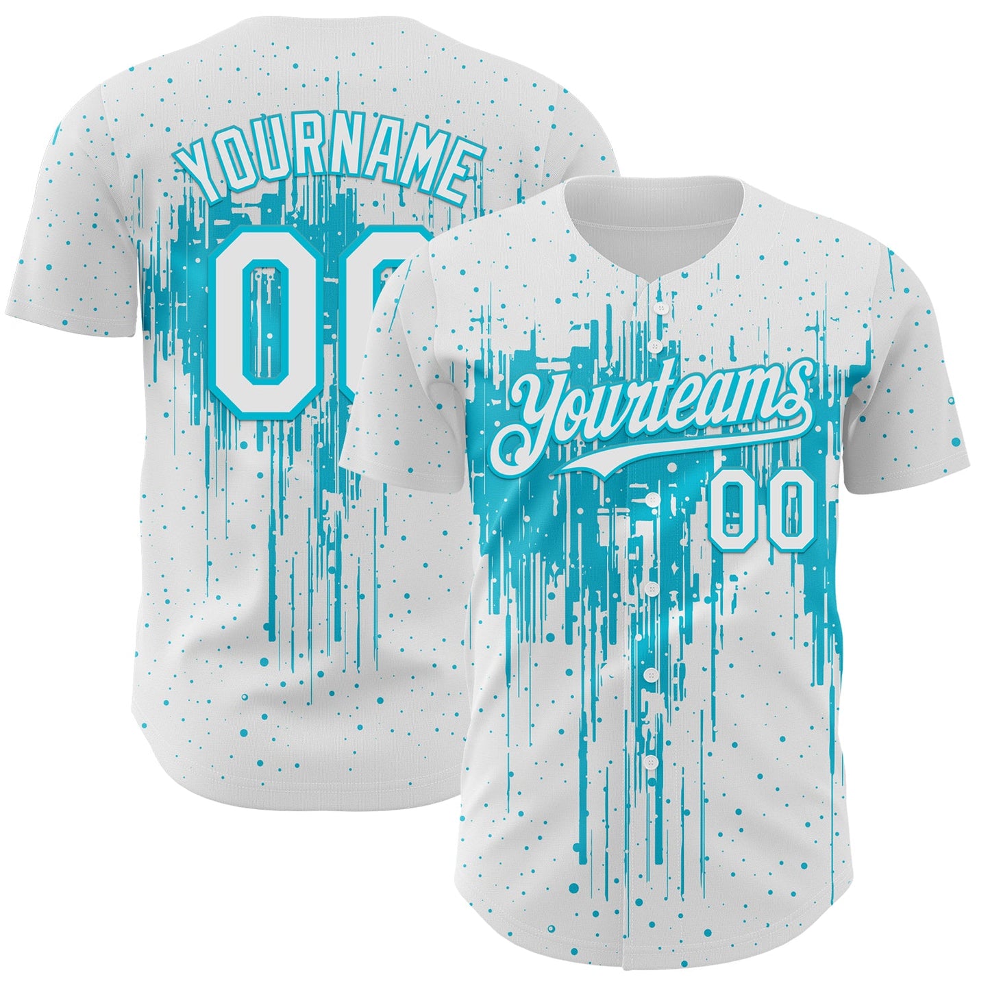 Custom White Lakes Blue Dripping Splatter Paint Authentic Baseball Jersey - Main View