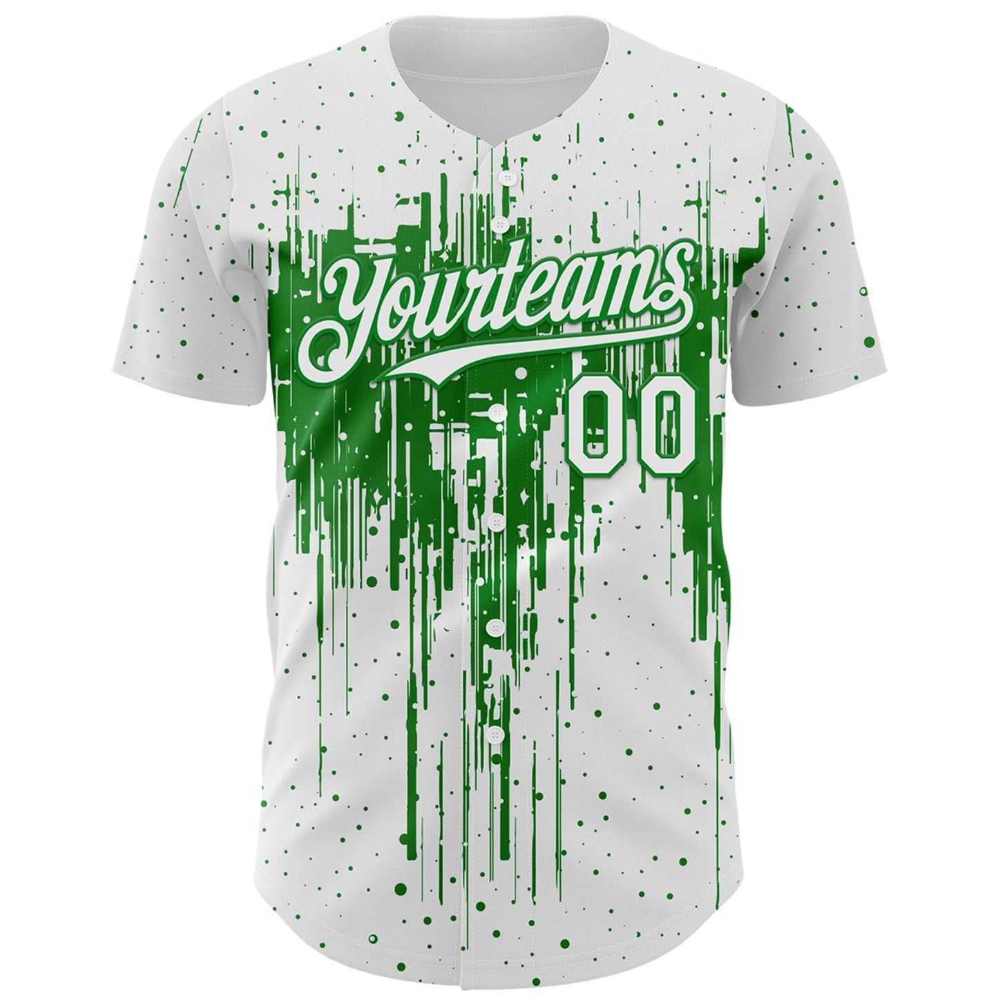 Custom White Grass Green Dripping Splatter Paint Authentic Baseball Jersey view 2