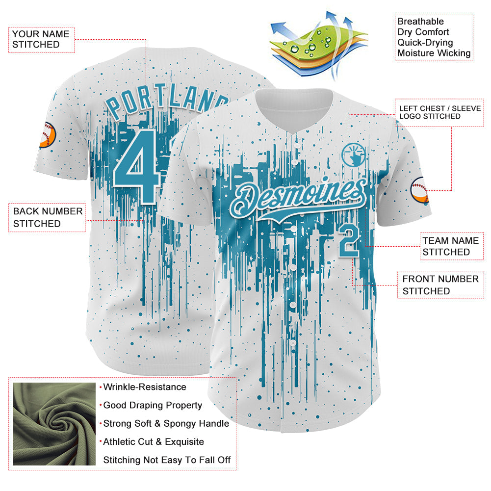 Custom White Panther Blue-White Dripping Splatter Paint Authentic Baseball Jersey view 3